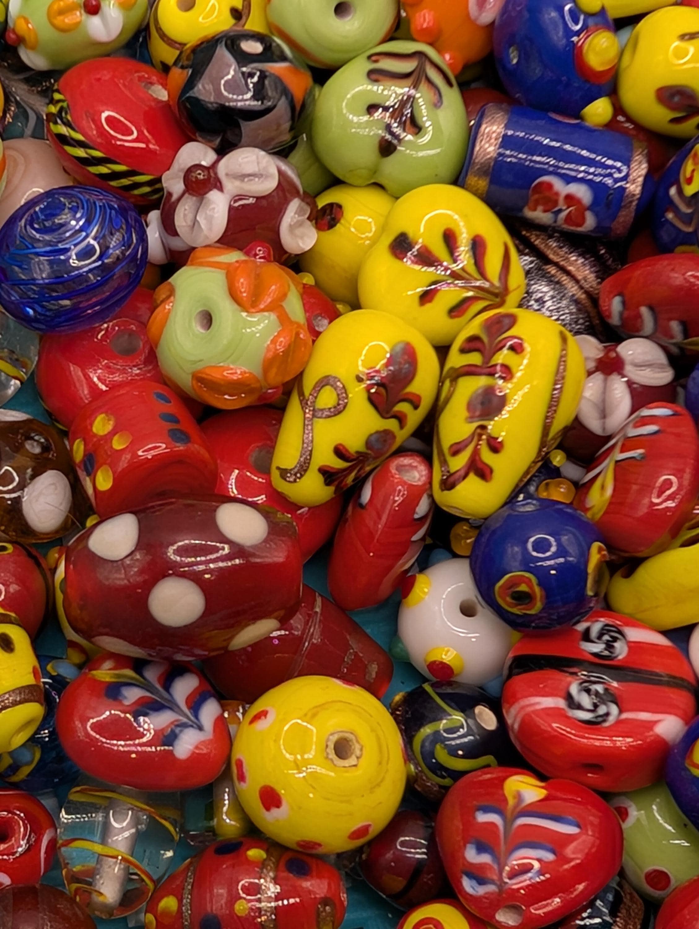 1 Lampwork Glass Beads: Artisan Mixed Colors - Bulk 2oz Pack