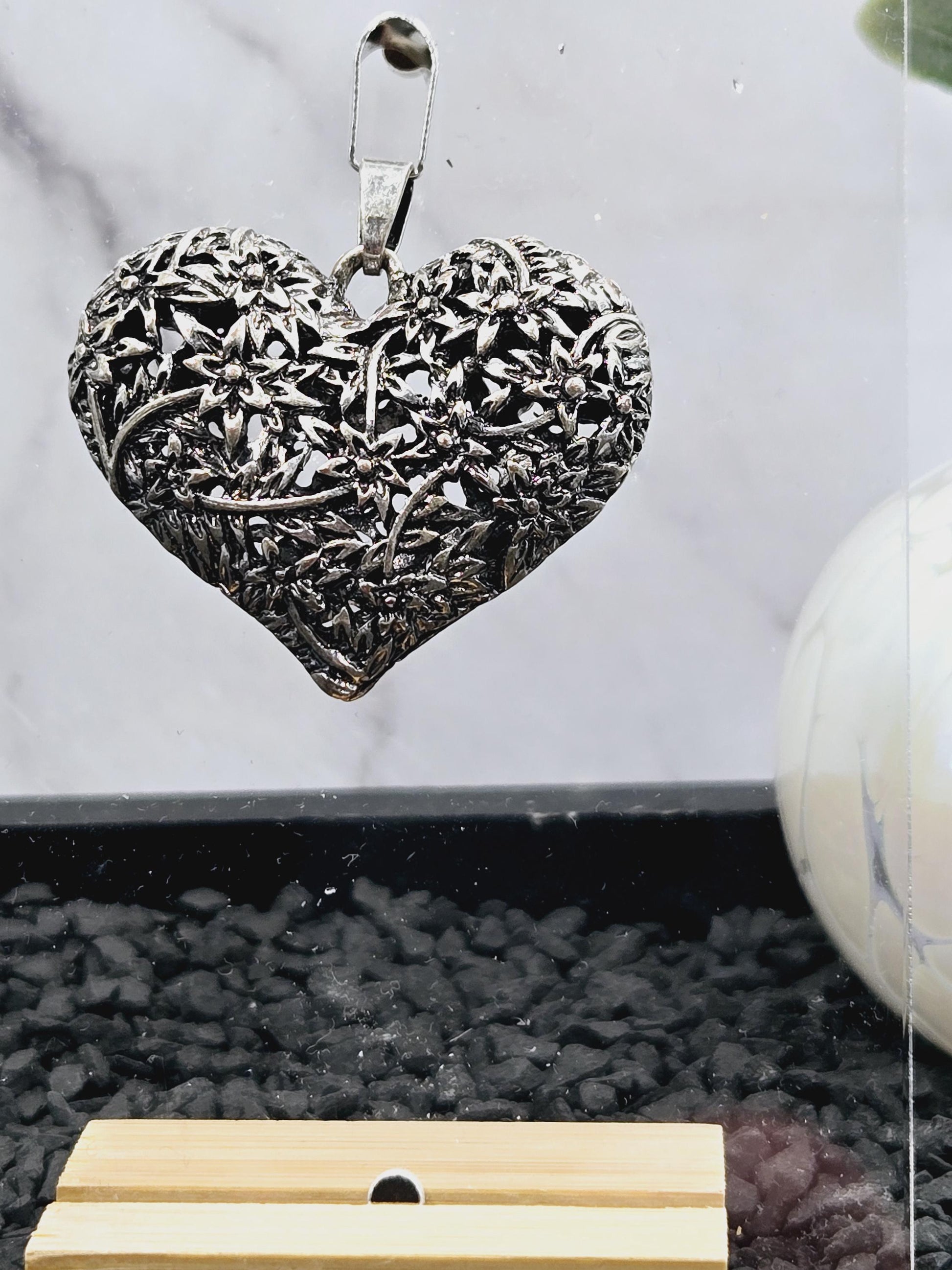 Heart Pendant Charm: Silver Floral Design - Gothic Vintage Style | Beads for Jewelry Making | DIY Bracelet Earring Supply