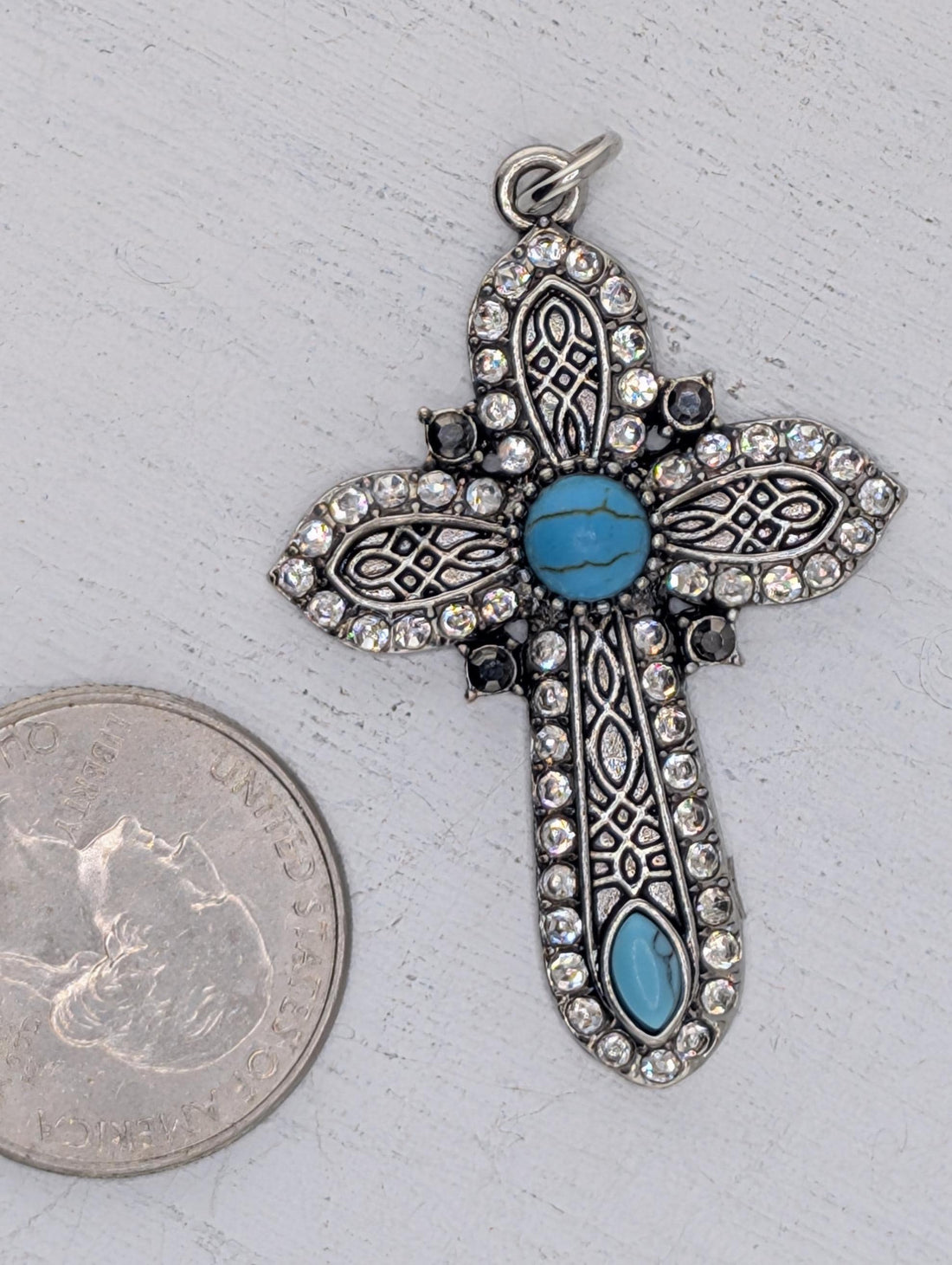 Turquoise Cross Pendant: Bold Country Style with Fallen Angel Charm