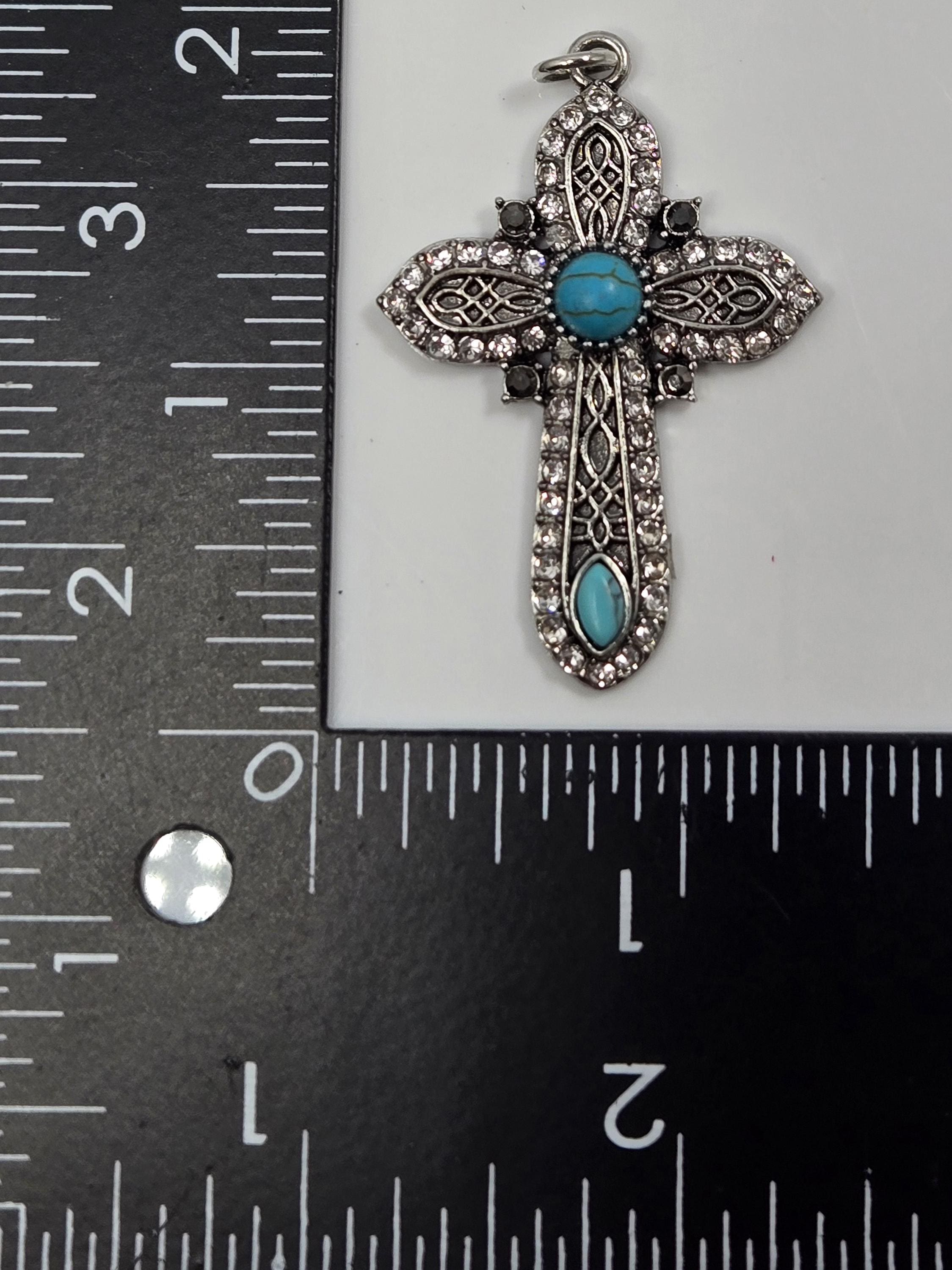Turquoise Cross Pendant: Bold Country Style with Fallen Angel Charm | Bag Charm | Purse Accessory | Gift Idea