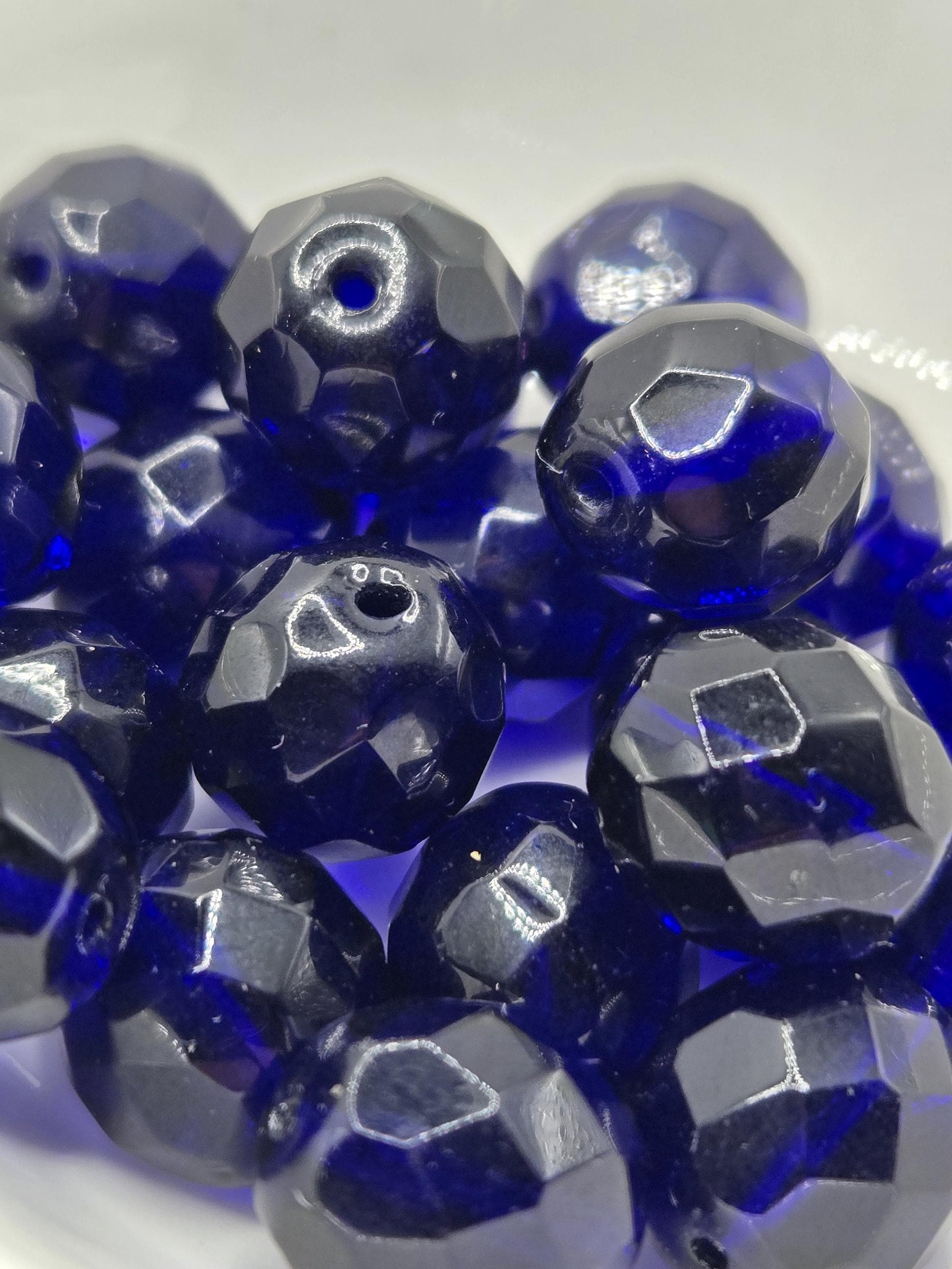 Czech Fire Polished Cobalt Glass Beads 18mm (6 PCS)