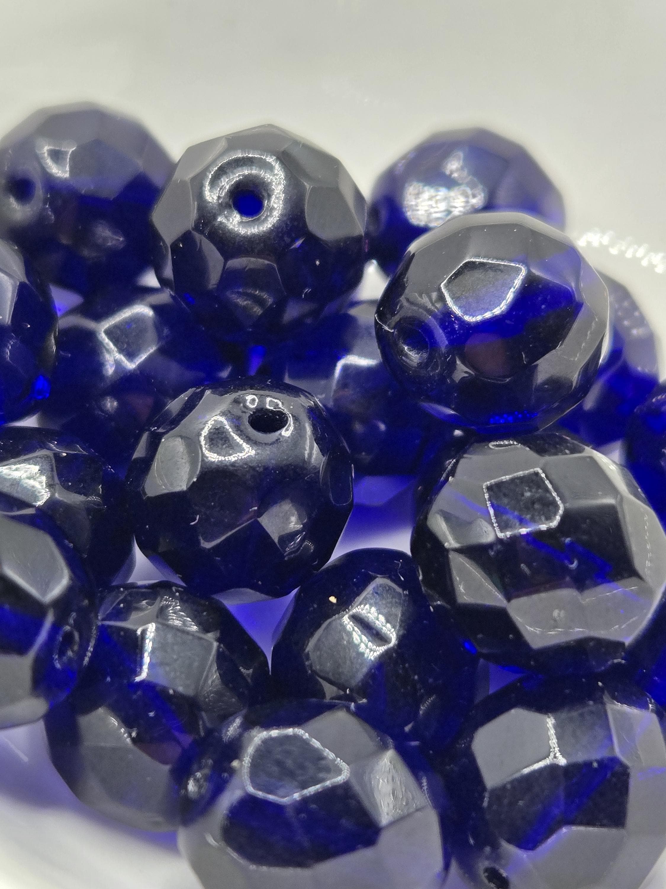 Czech Fire Polished Cobalt Glass Beads 18mm (6 PCS)