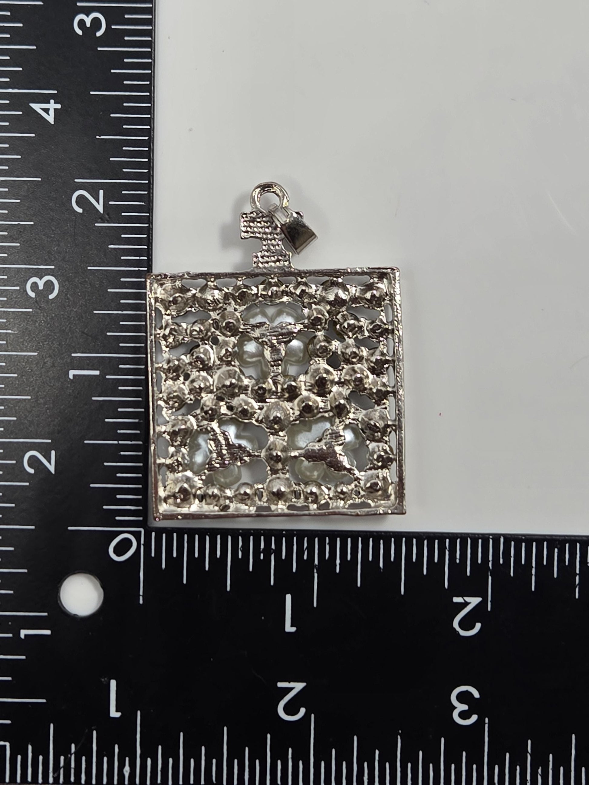 Gothic Silver Filigree Pendant, Square Charm (Necklace or Bag)