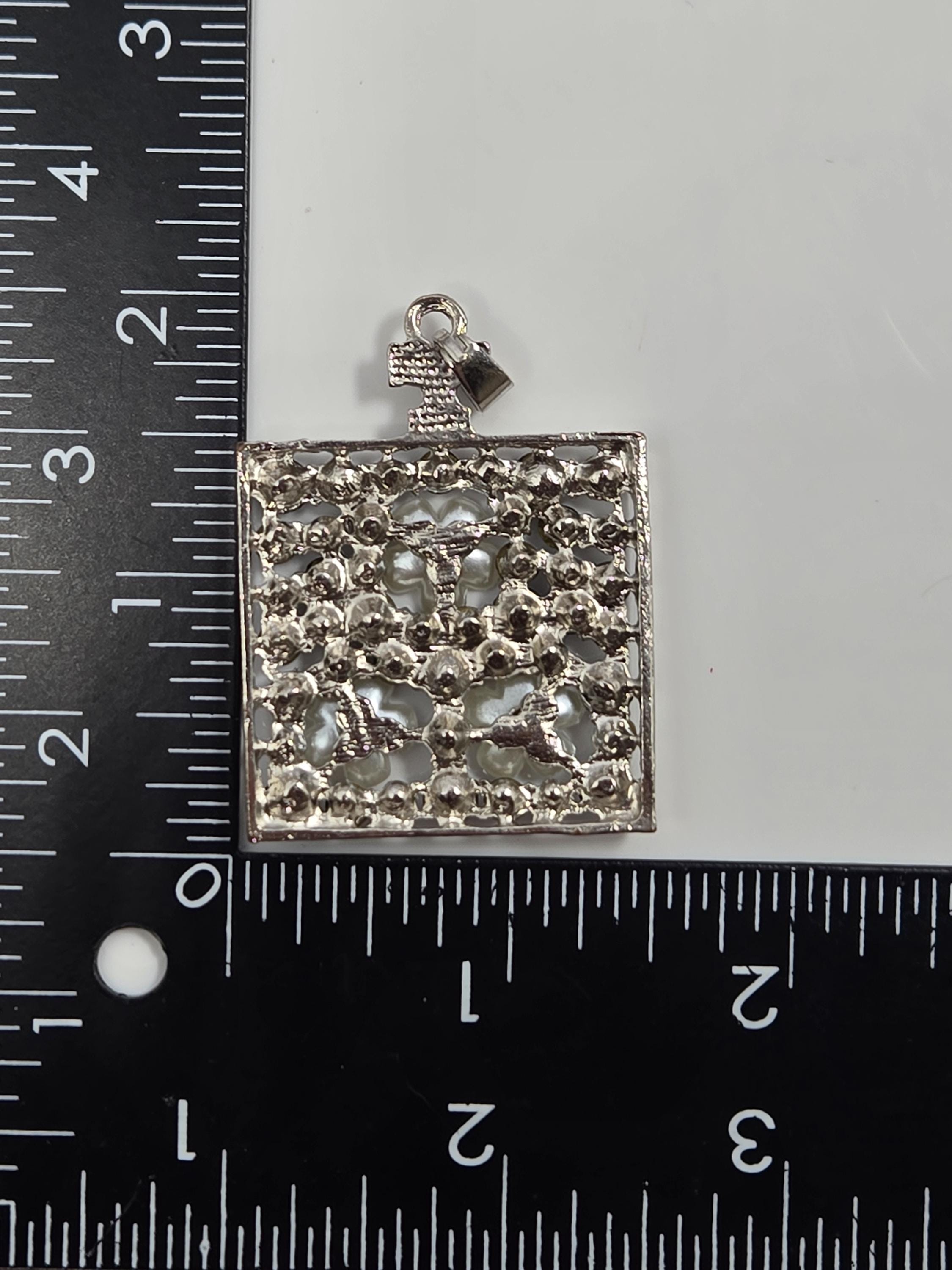 Gothic Silver Filigree Pendant, Square Charm (Necklace or Bag)