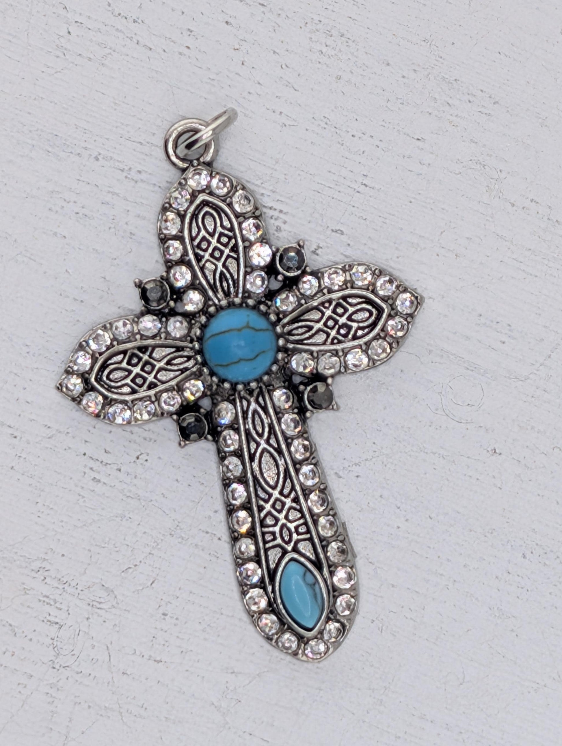 Turquoise Cross Pendant: Bold Country Style with Fallen Angel Charm