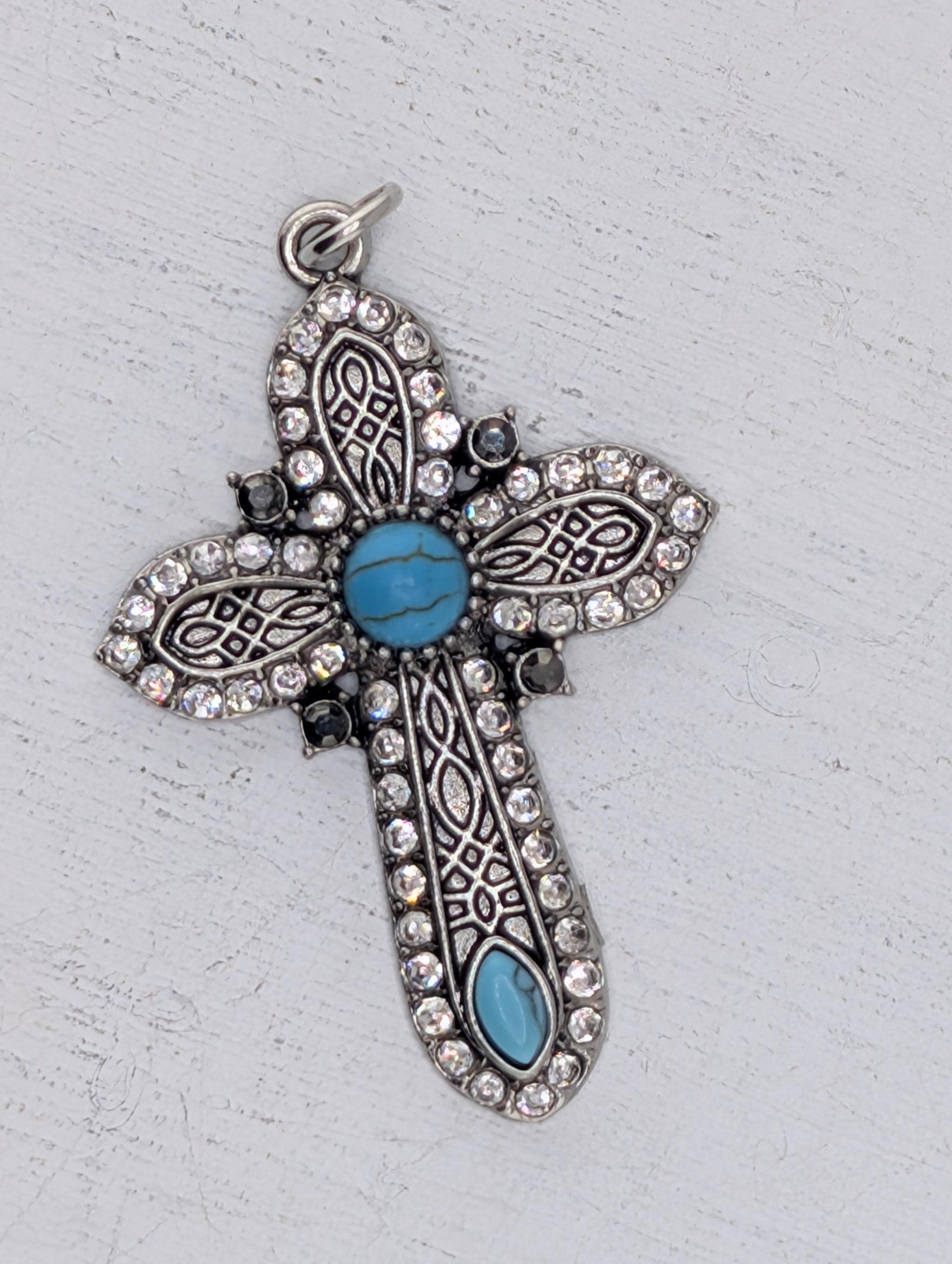 Turquoise Cross Pendant: Bold Country Style with Fallen Angel Charm