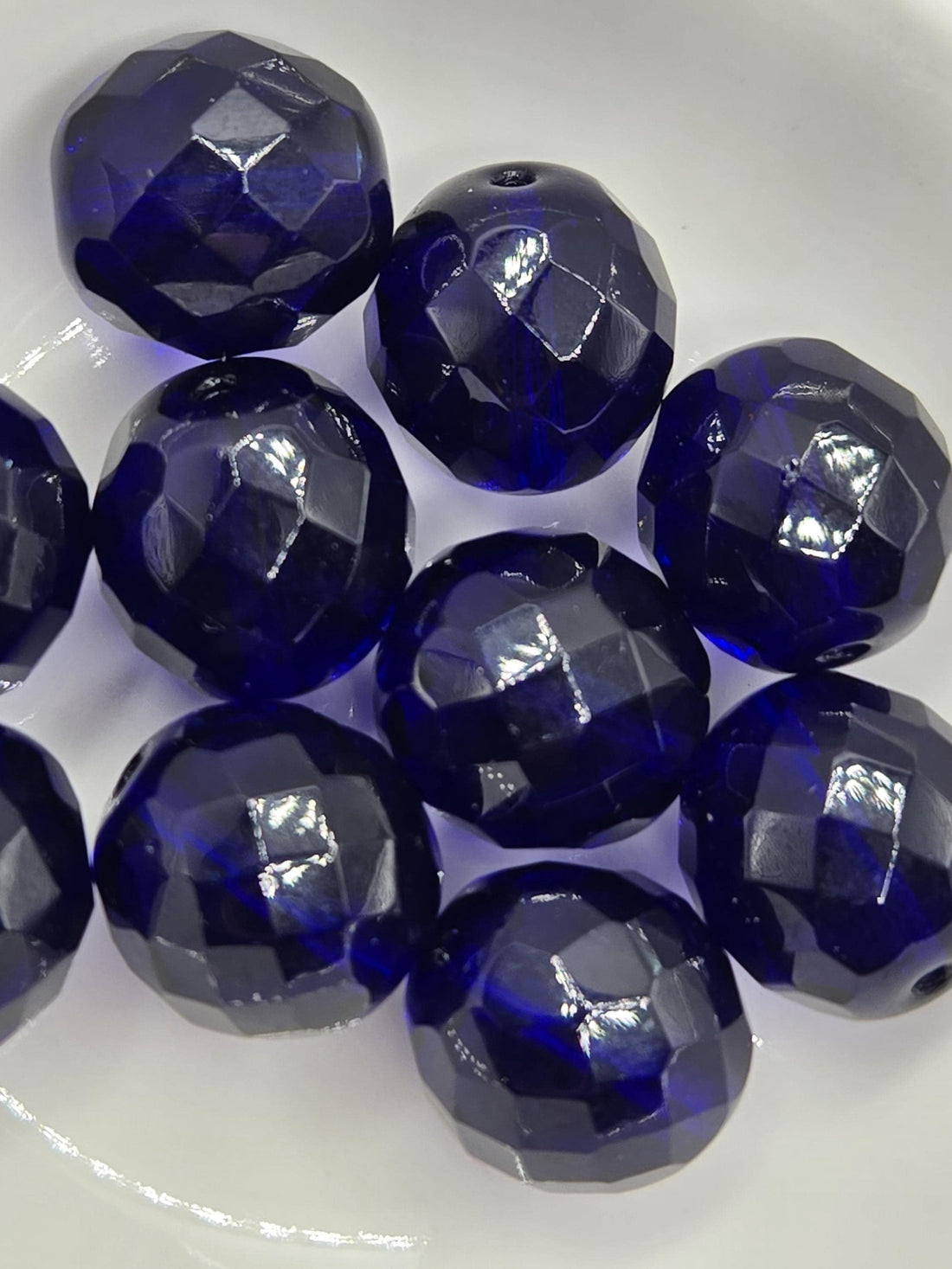 Czech Fire Polished Cobalt Glass Beads 18mm (6 PCS)