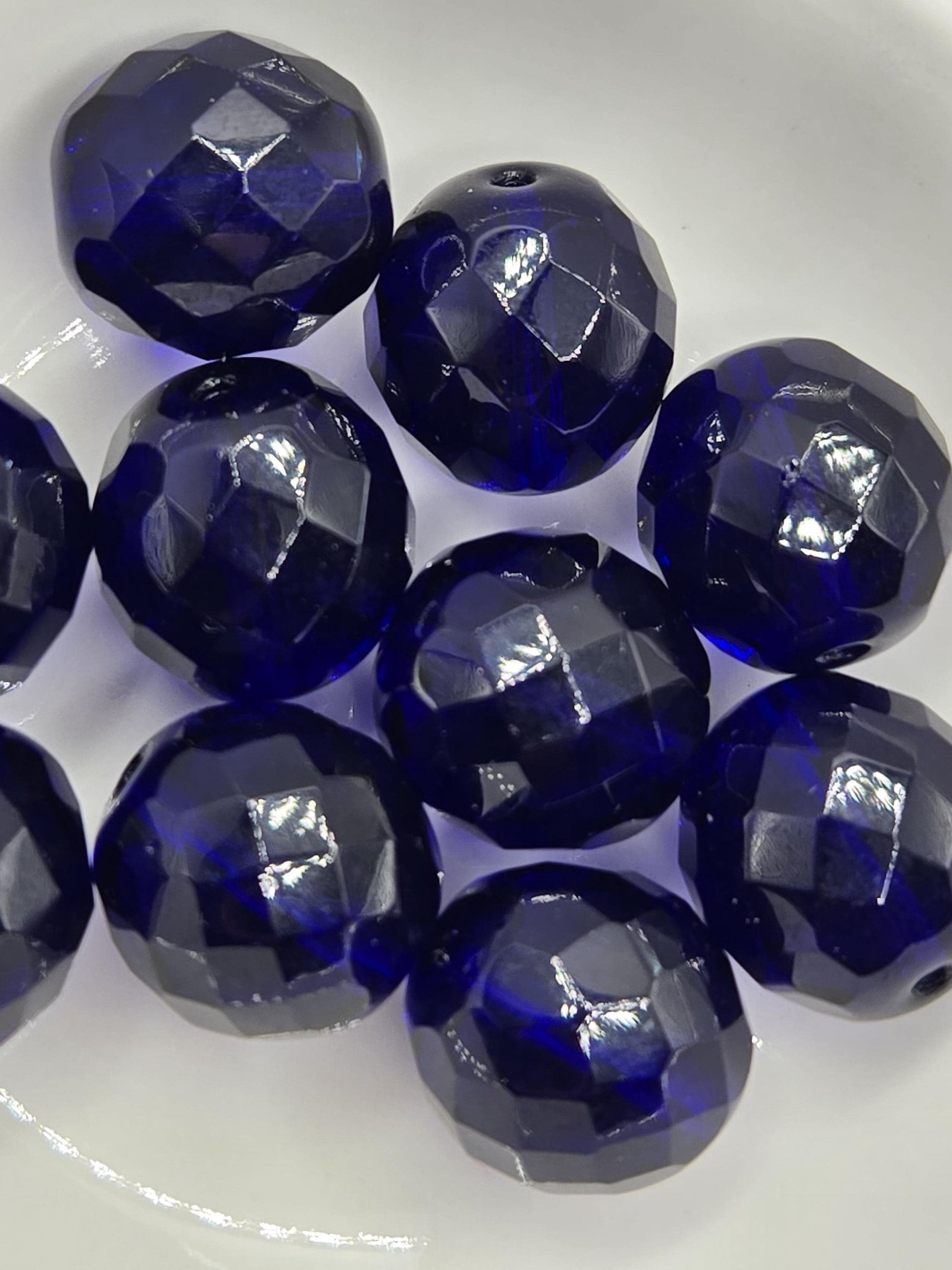 Czech Fire Polished Cobalt Glass Beads 18mm (6 PCS)