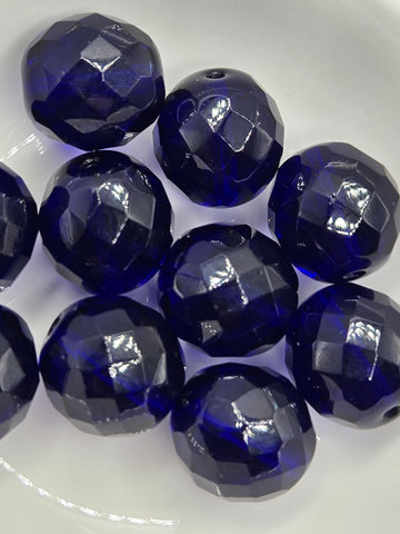 Czech Fire Polished Cobalt Glass Beads 18mm (6 PCS)