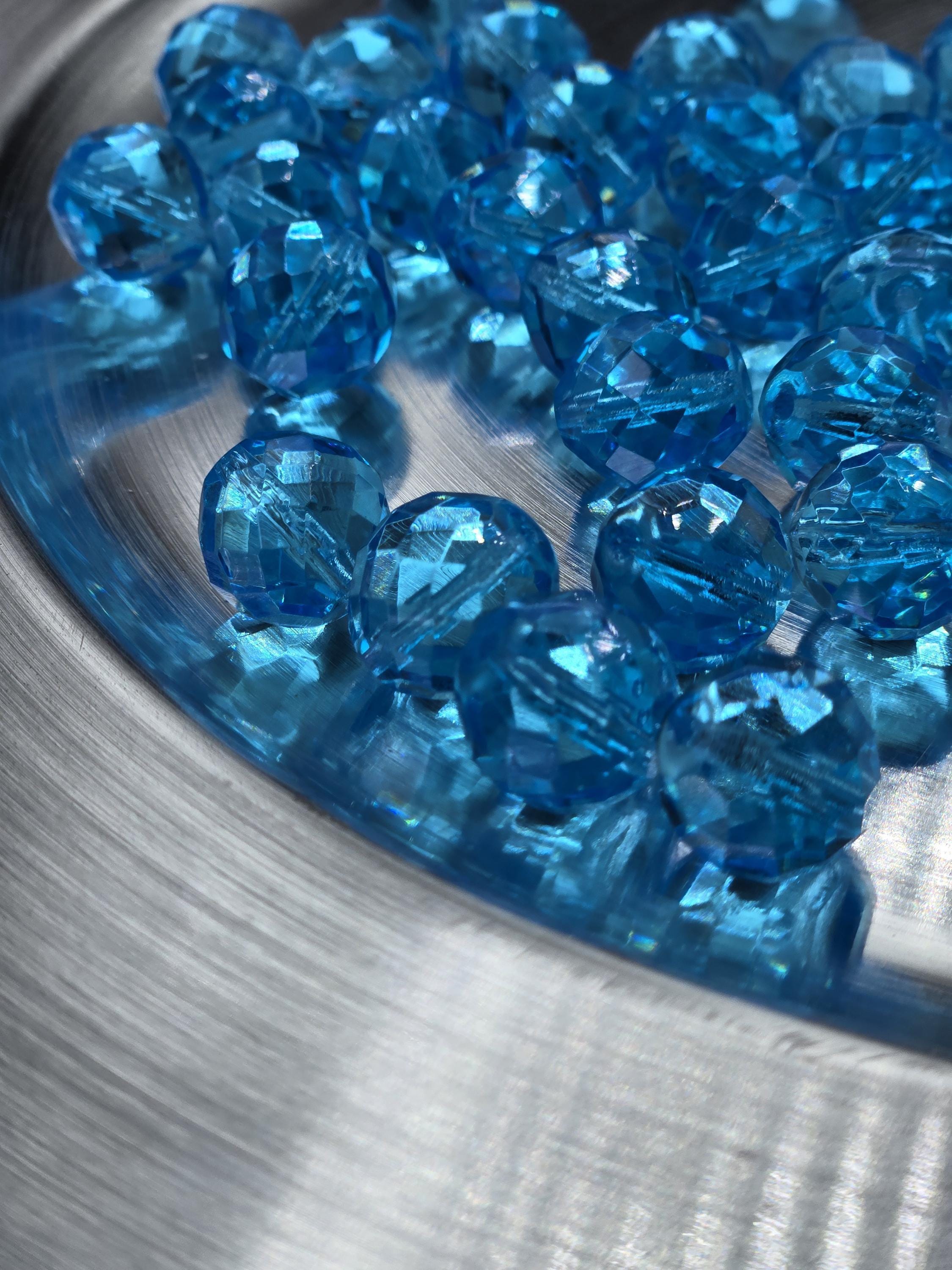 Aqua Czech Fire Polished Glass Beads 14mm (6 PCS)