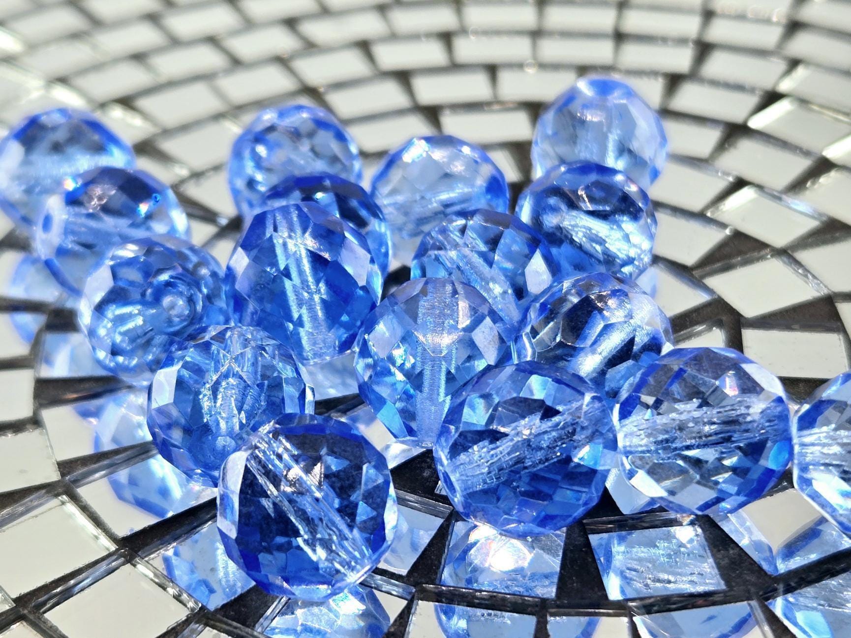Czech Fire Polished Lt Sapphire Glass Beads 14mm (6 PCS)