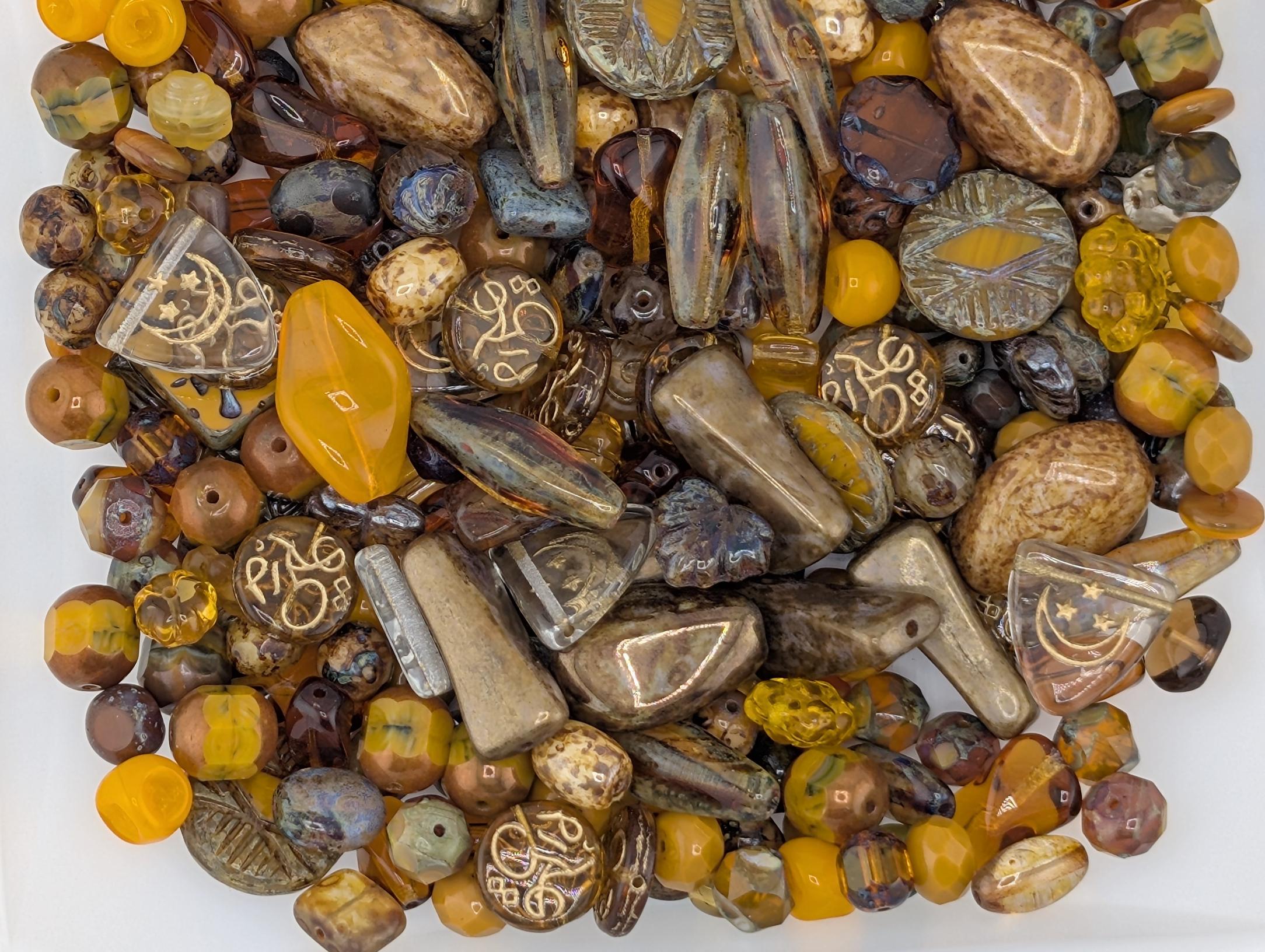 Exclusive "Marrakesh Sunset Mix" Burnt Orange Czech Glass Beads: Boho Vintage Jewelry Making Supply