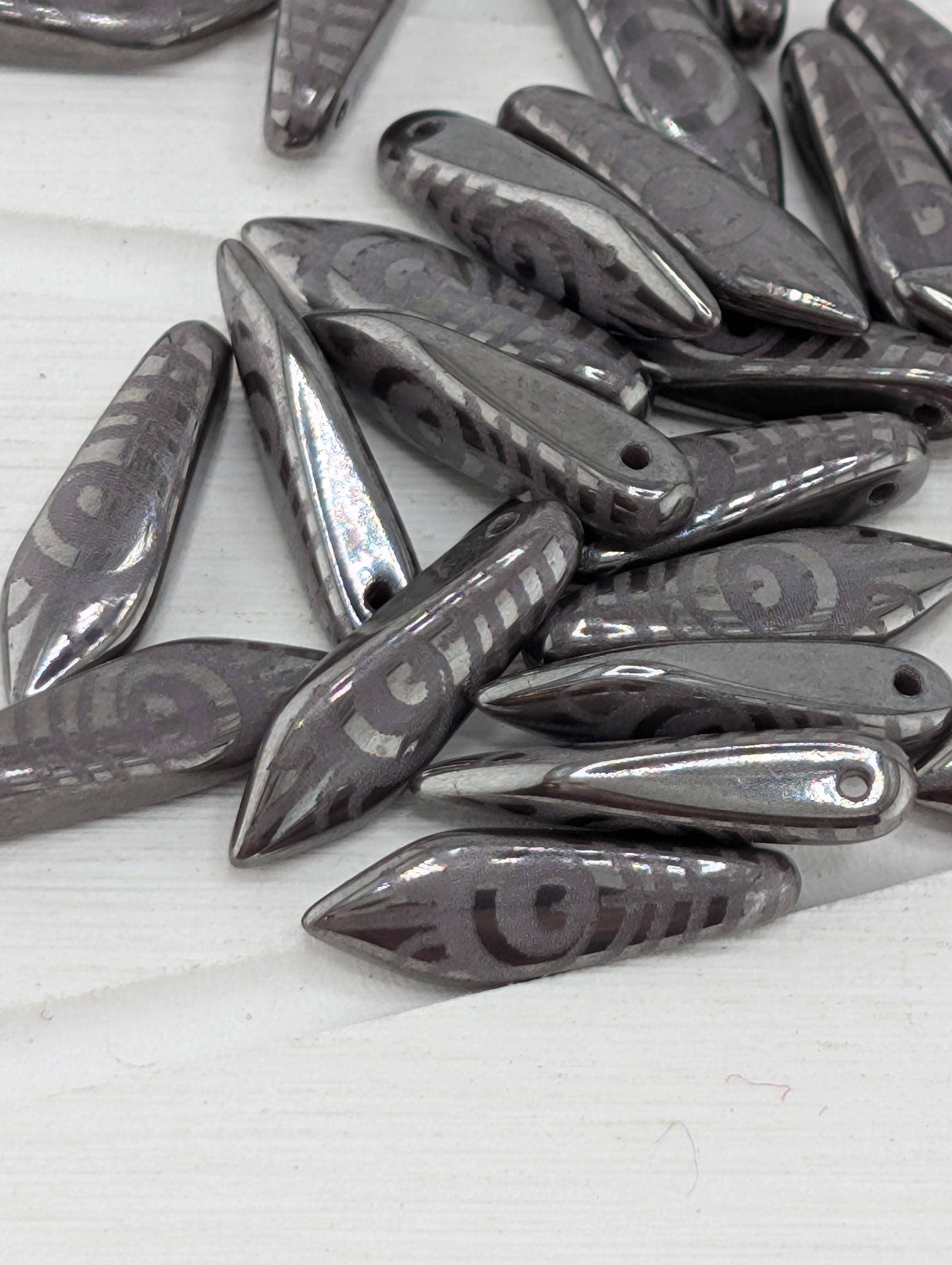 Dagger Beads,Peacock Laser Etched, Jewelry Making Components, 25pcs) Set Purple Iris Peacock Matte