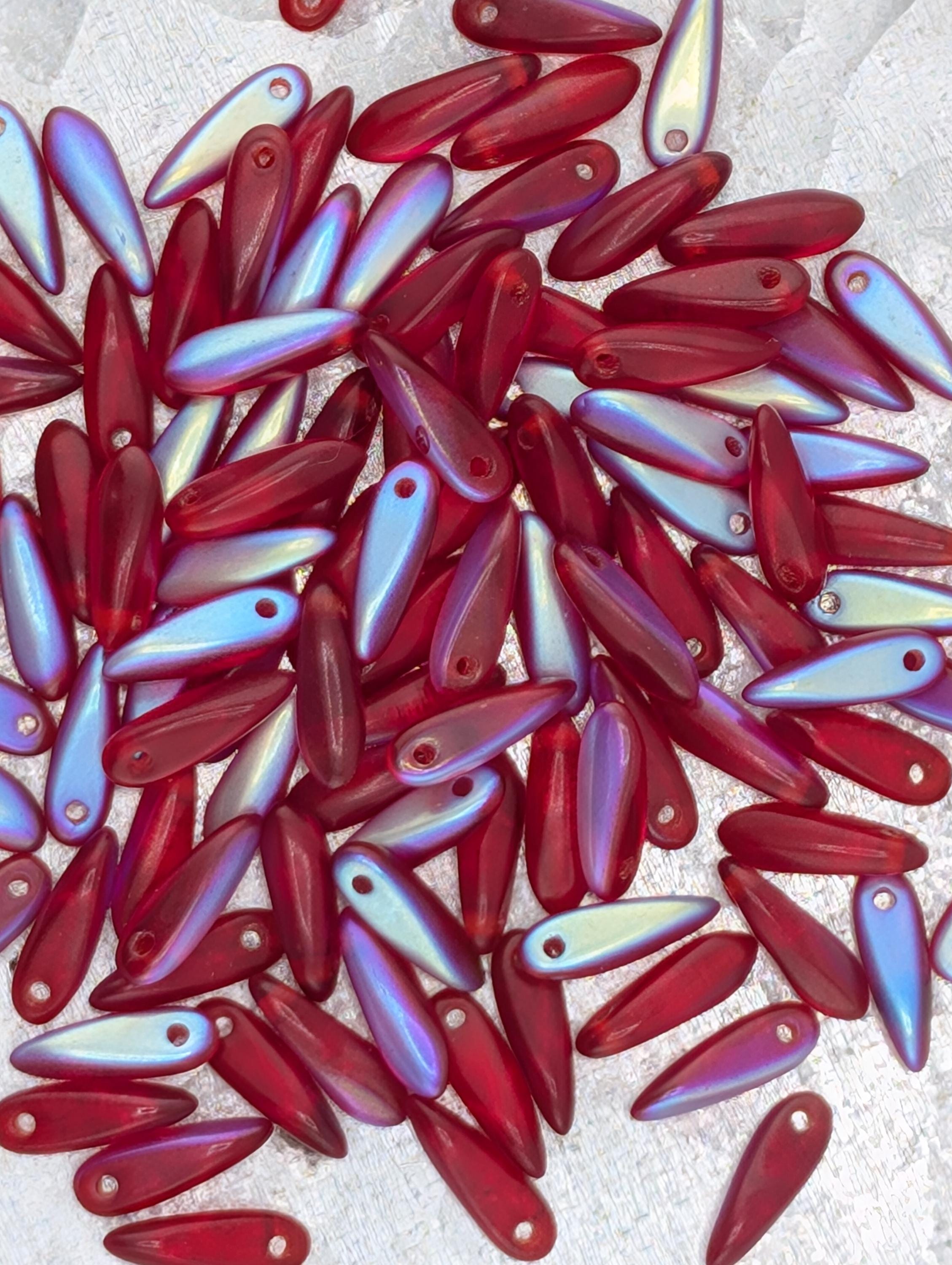 10mm Czech Glass Dagger 10g (approx 30 pcs): Red AB