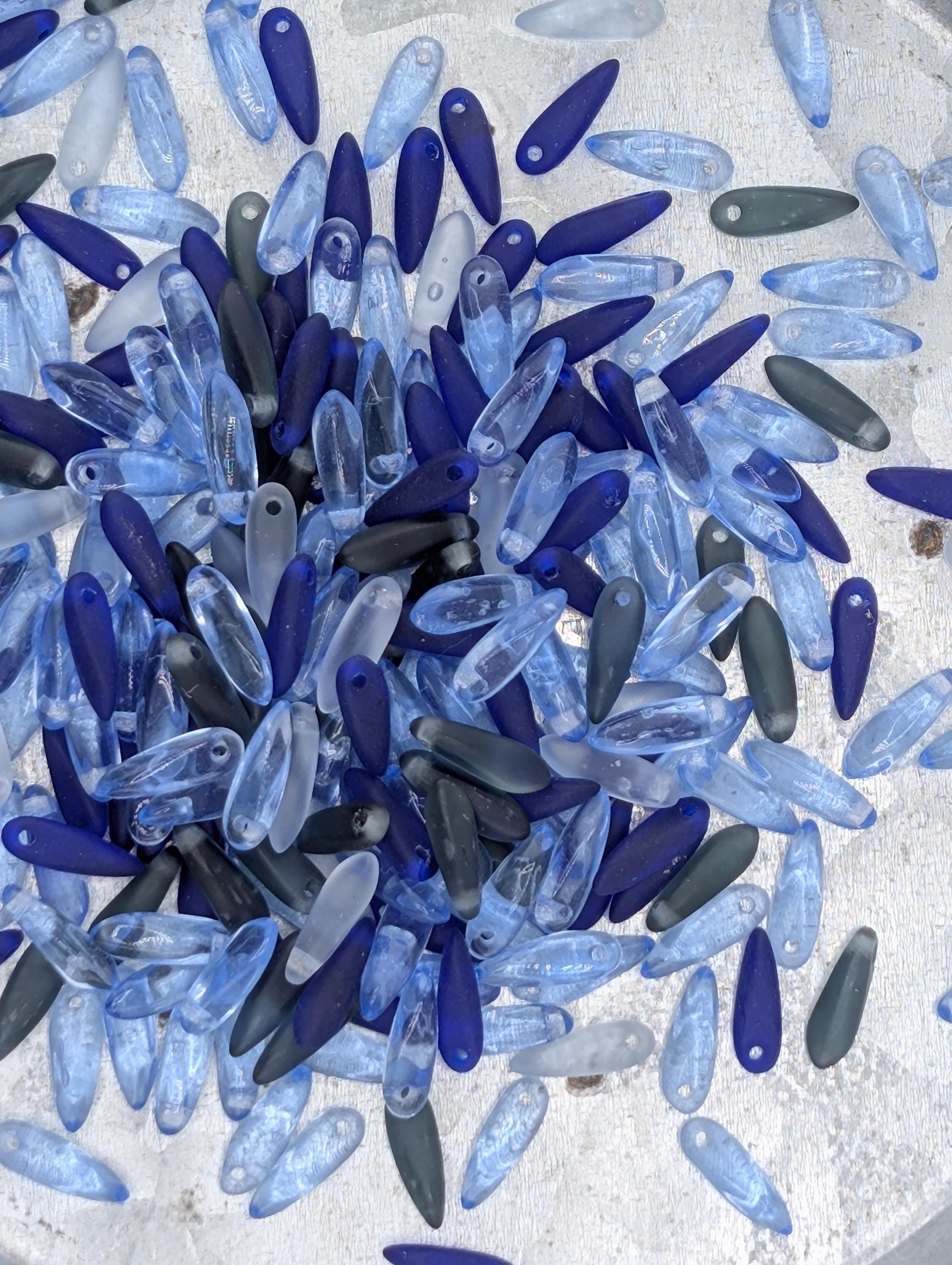 10mm Blue Czech Pressed Glass Dagger 10g