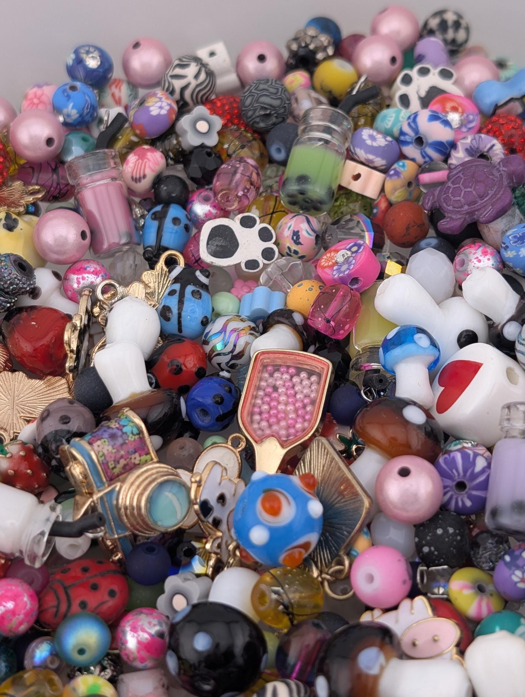 Whimsical Childrens Theme Charm & Glass Bead Soup: ALL Beads are GLASS DIY Jewelry Making Supplies (56g Pkg)