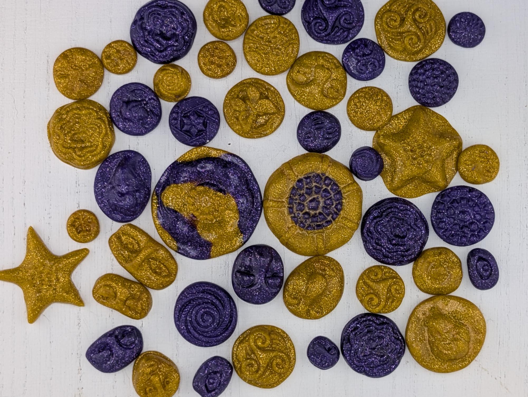 Handmade Polymer Clay Faces: Colorful Gold and Purple Art Doll Supplies 45 pcs | Beads for Jewelry Making | DIY Bracelet Earring Supply