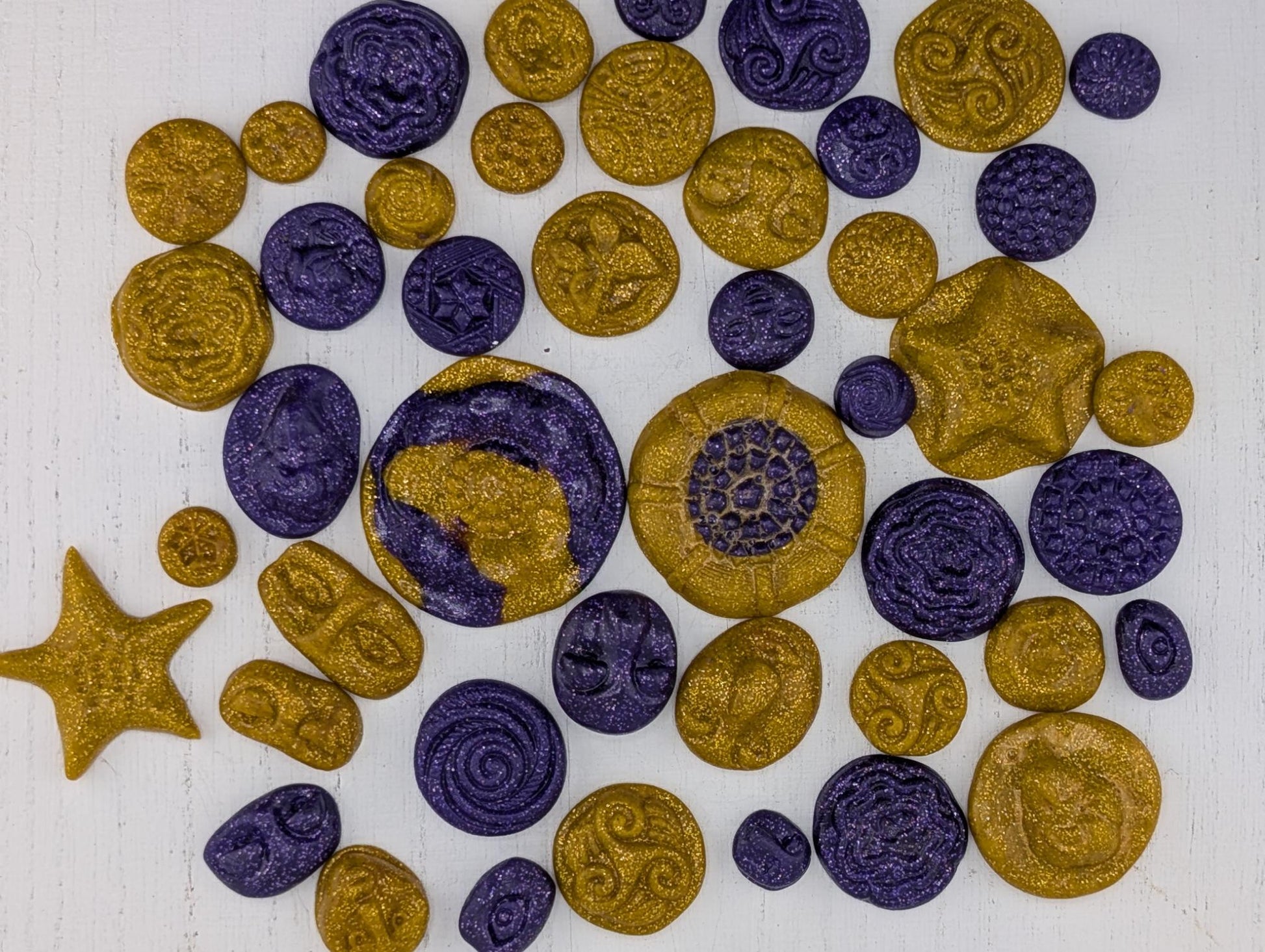 Handmade Polymer Clay Faces: Colorful Gold and Purple Art Doll Supplies 45 pcs | Beads for Jewelry Making | DIY Bracelet Earring Supply