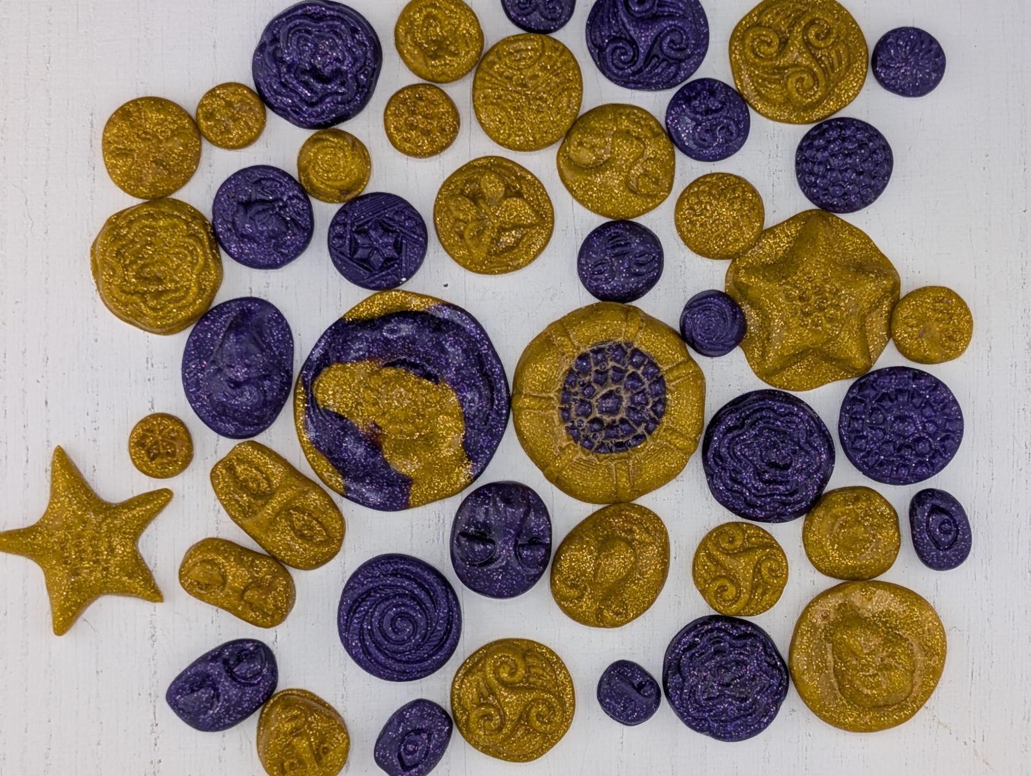 Handmade Polymer Clay Faces: Colorful Gold and Purple Art Doll Supplies 45 pcs | Beads for Jewelry Making | DIY Bracelet Earring Supply