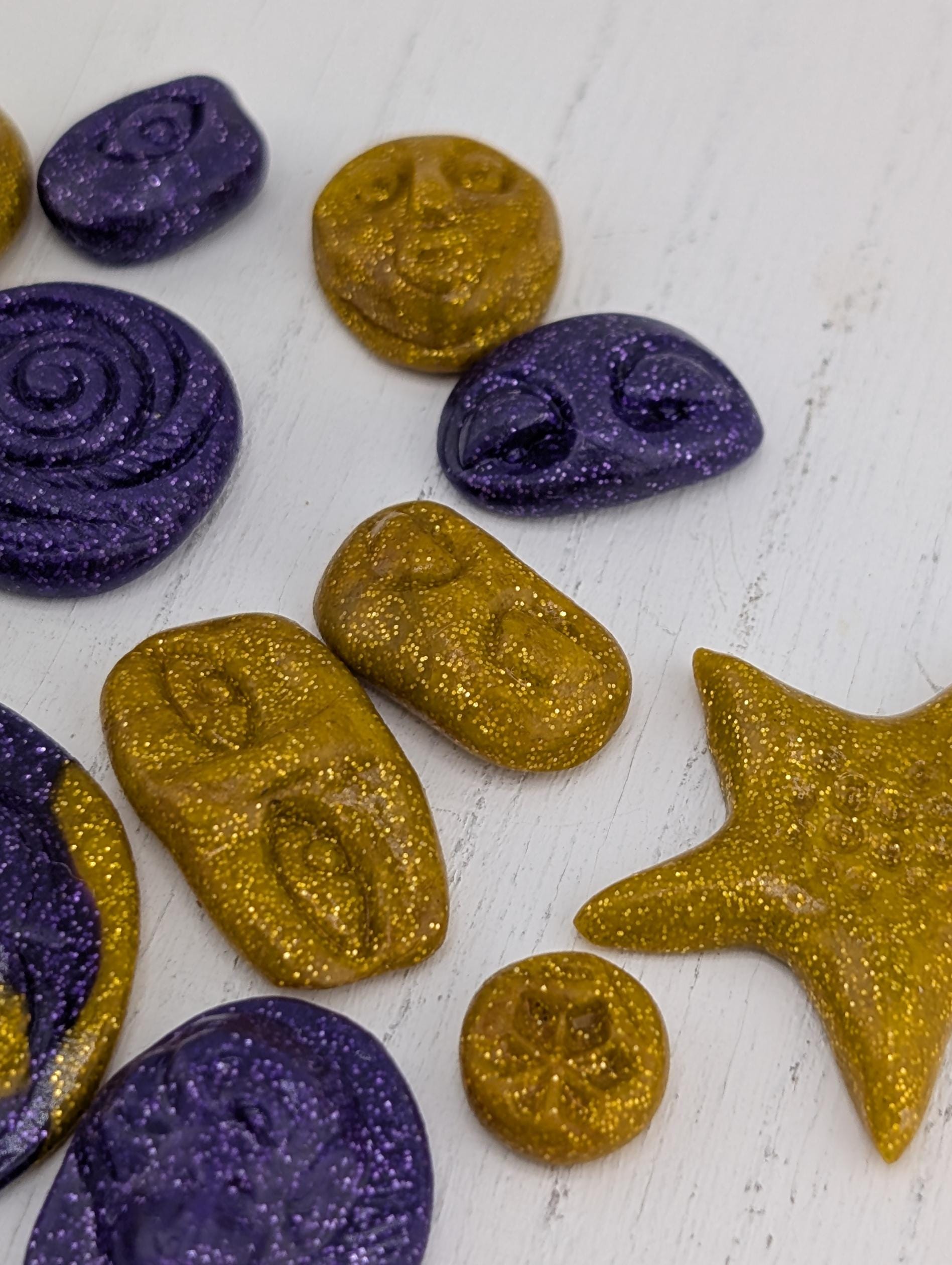Handmade Polymer Clay Faces: Colorful Gold and Purple Art Doll Supplies 45 pcs | Beads for Jewelry Making | DIY Bracelet Earring Supply