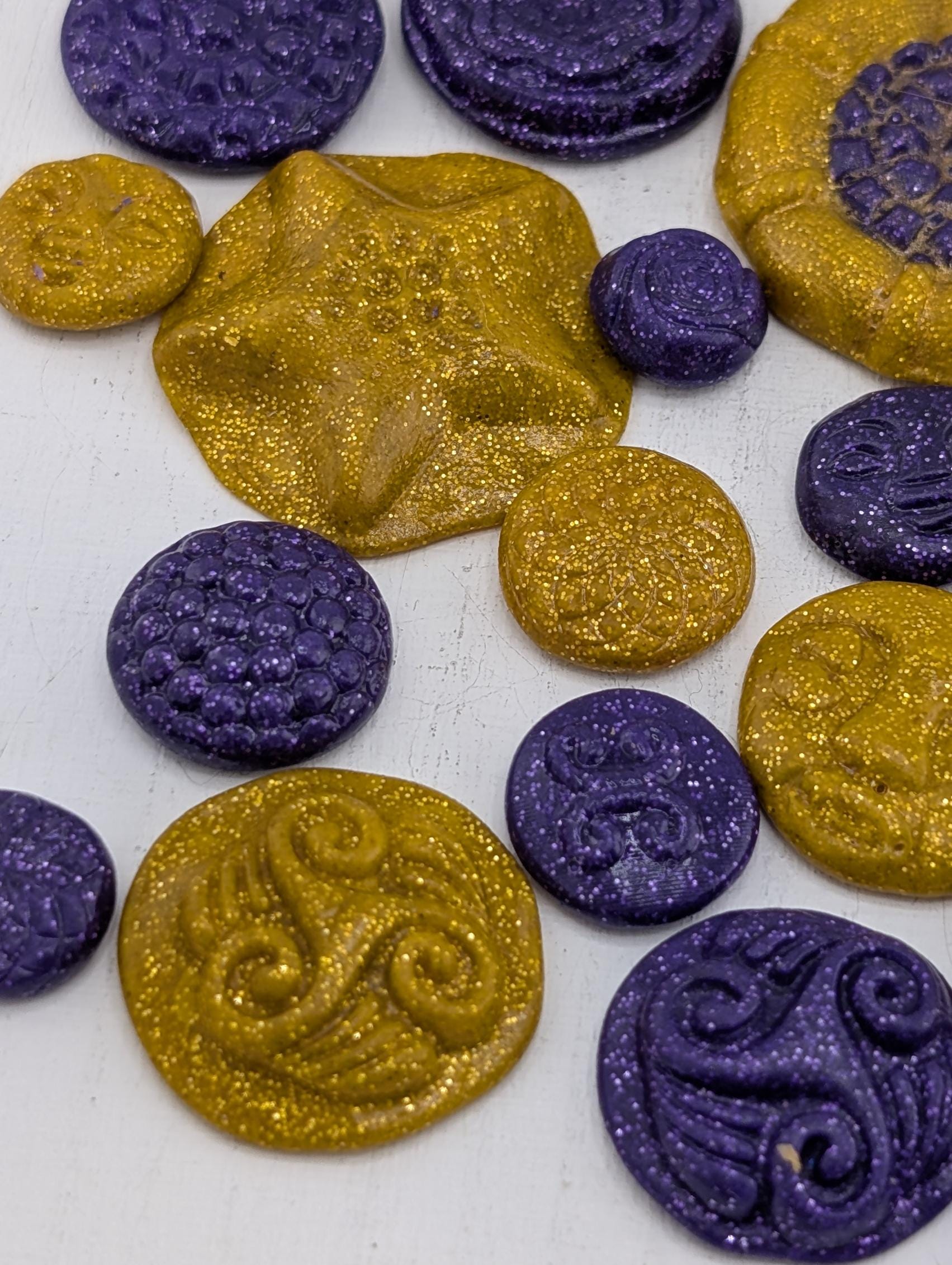 Handmade Polymer Clay Faces: Colorful Gold and Purple Art Doll Supplies 45 pcs | Beads for Jewelry Making | DIY Bracelet Earring Supply