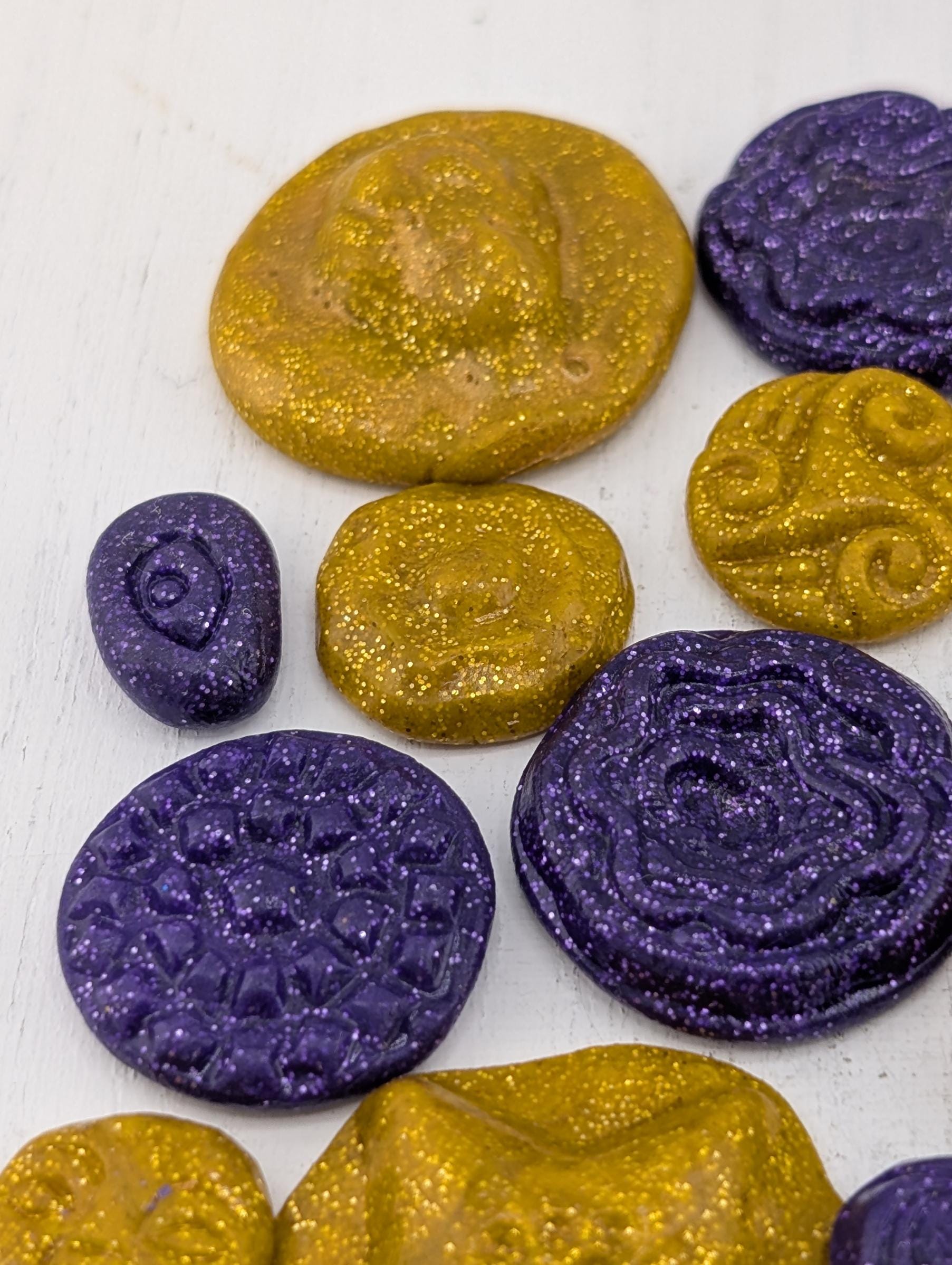 Handmade Polymer Clay Faces: Colorful Gold and Purple Art Doll Supplies 45 pcs | Beads for Jewelry Making | DIY Bracelet Earring Supply