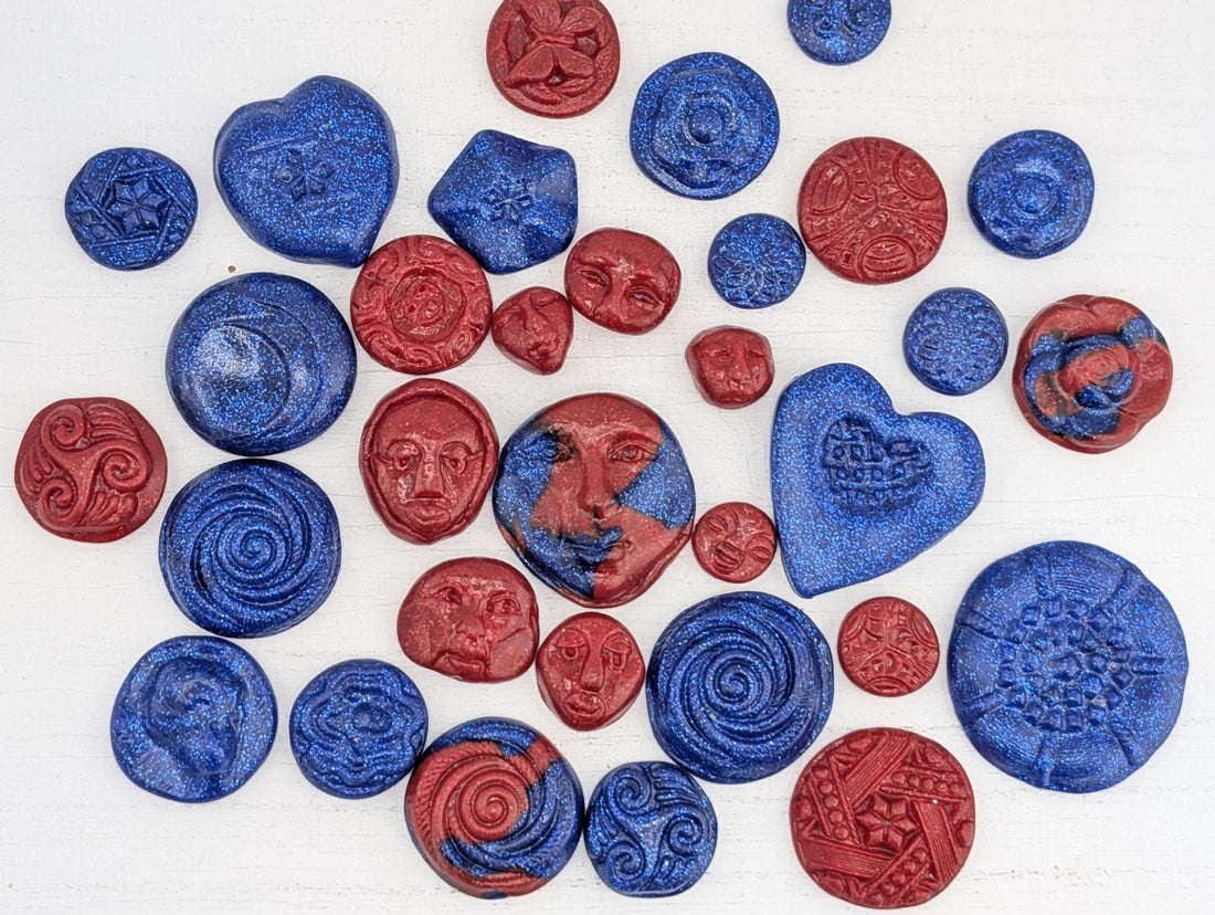Handmade Polymer Clay Faces: Colorful Blue and Red Art Doll Supplies 35 pcs | Beads for Jewelry Making | DIY Bracelet Earring Supply