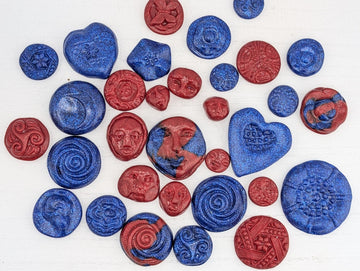 Handmade Polymer Clay Faces: Colorful Blue and Red Art Doll Supplies 35 pcs | Beads for Jewelry Making | DIY Bracelet Earring Supply