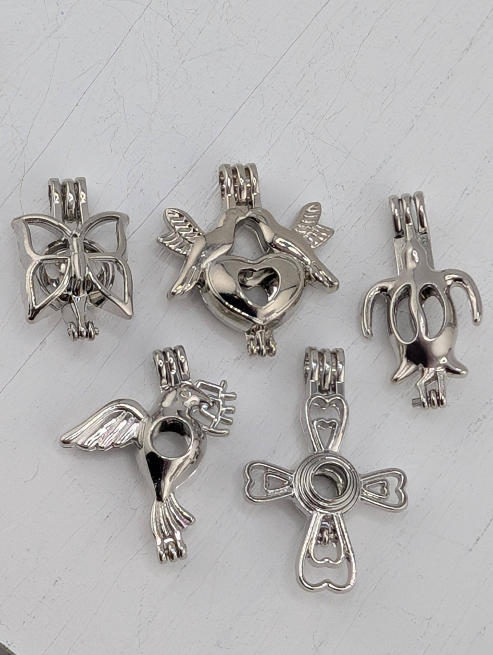 Set of 6 Gemstone Bead Holder Pendant or Bag Charm