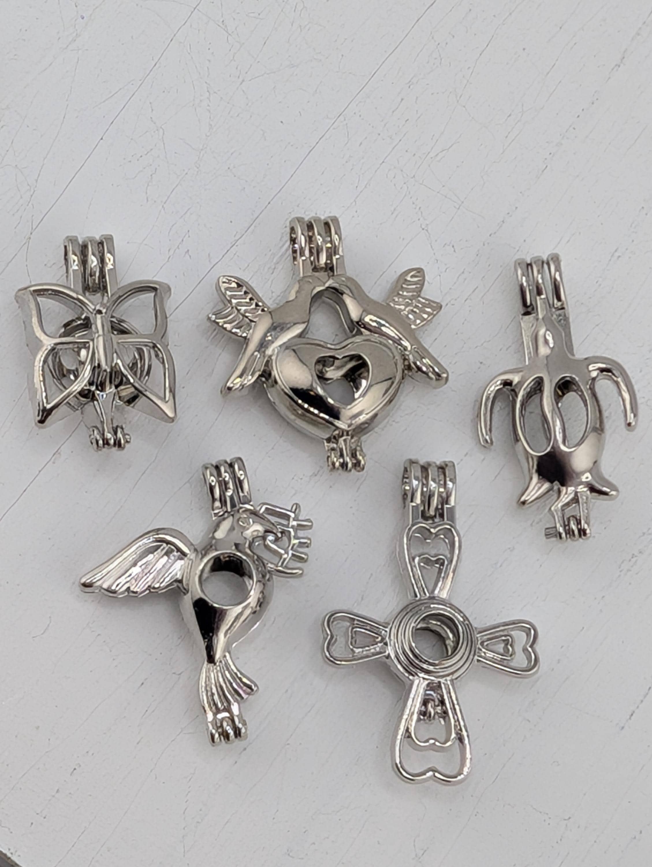 Set of 6 Gemstone Bead Holder Pendant or Bag Charm