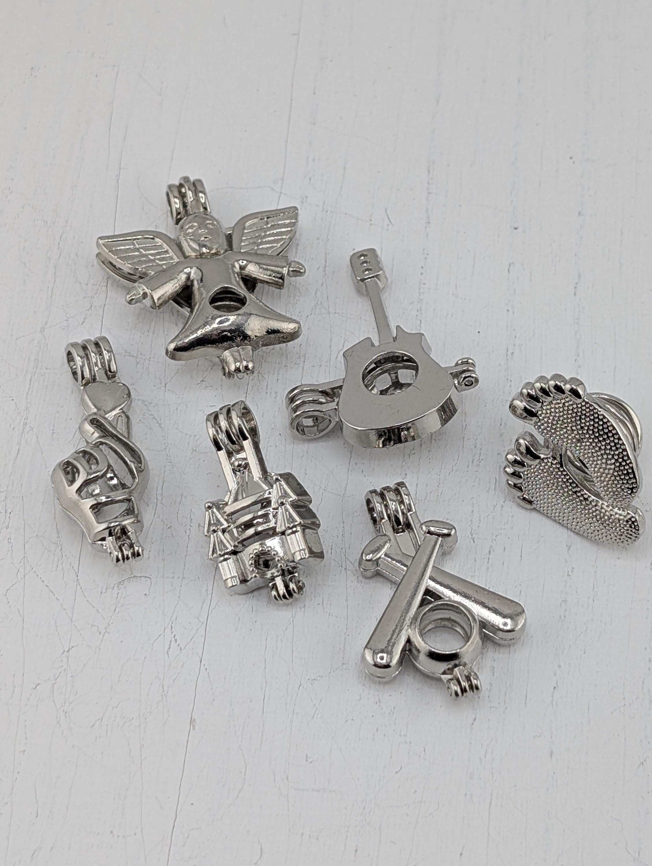 Set of 6 Gemstone Bead Holder Pendant or Bag Charm