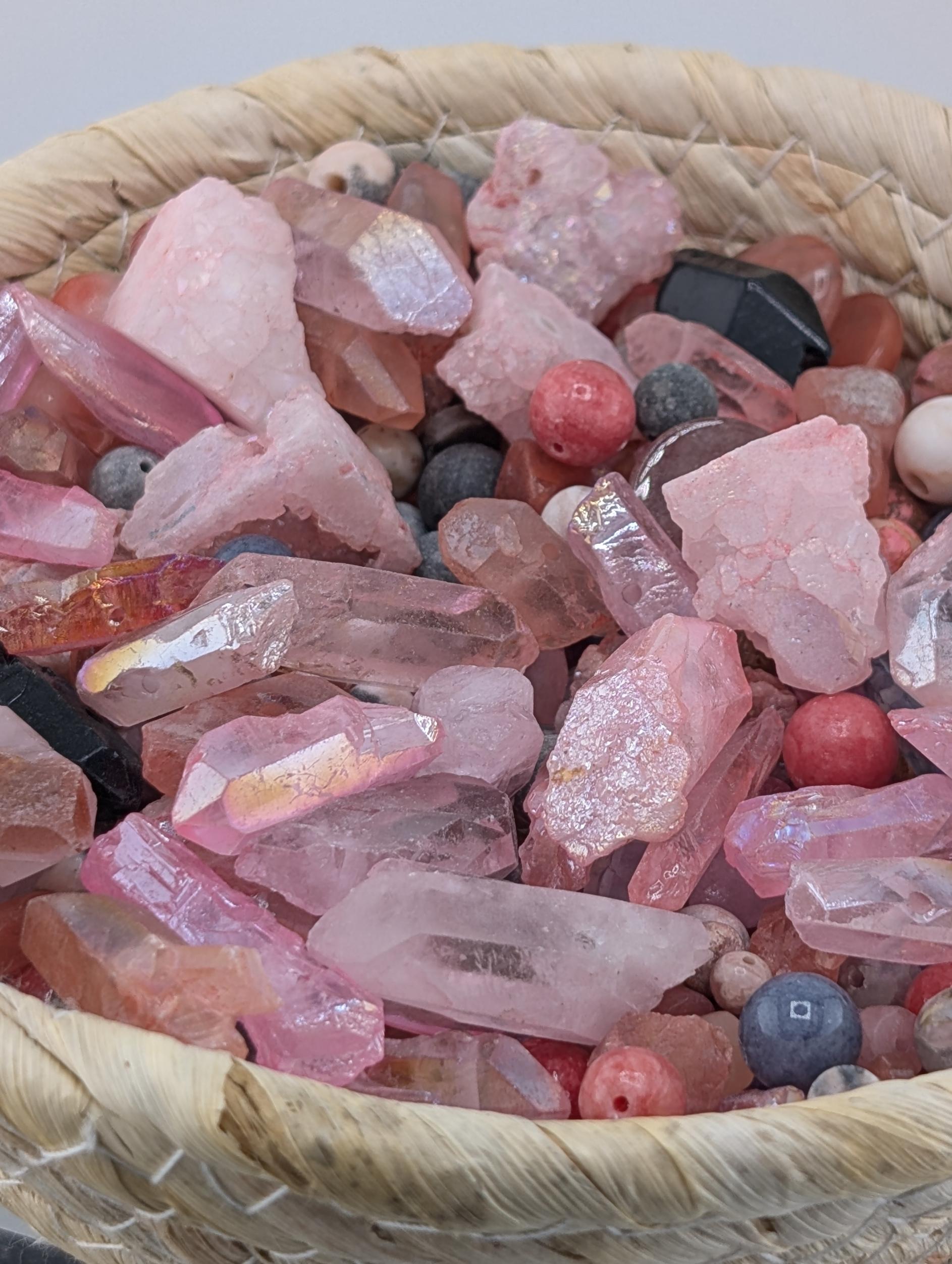 Black Tie Bubblegum Gemstone Bead Mix - Natural Semi-Precious Craft Lot | Jewelry Making Bracelet Supply | Learise Curated Mix