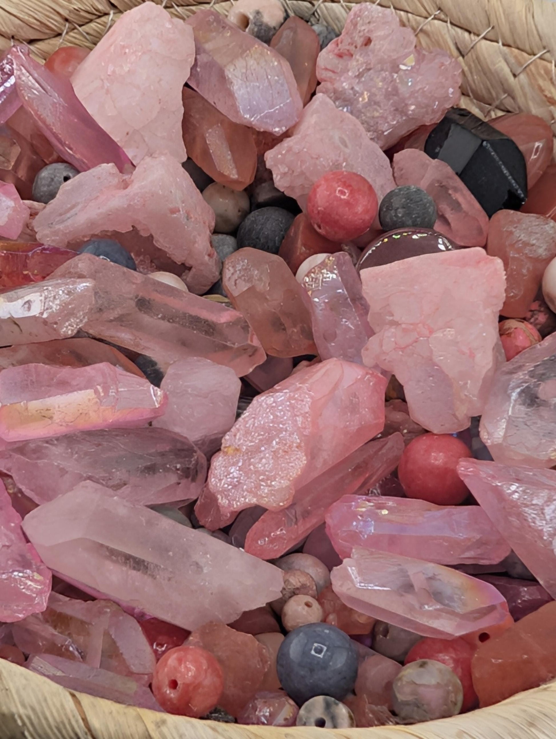 Exclusive "Black Tie Bubblegum" Cherry Quartz Gemstone Bead Mix: 2 oz Natural Stone Craft Supply