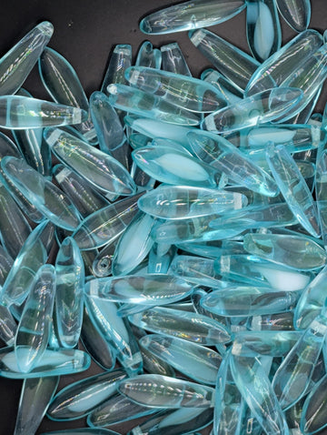 Czech Dagger Beads, Glass Dagger Beads, Unique Craft Supply, Vintage Boho Style, 10g ~20 pcs Pack for Jewelry Making: Aqua & White