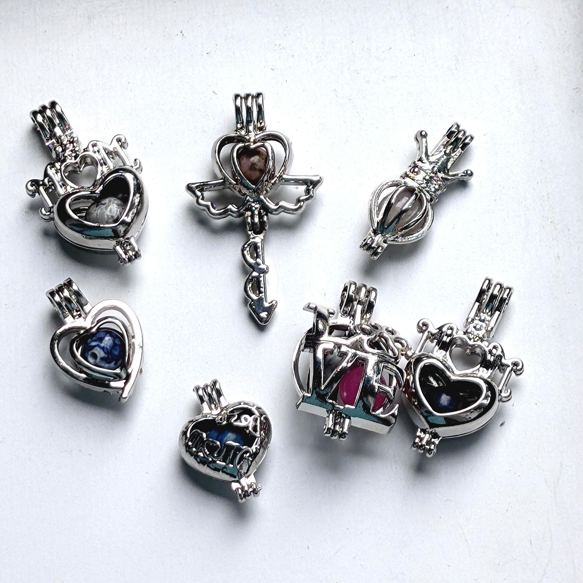 Set of 7 Gemstone Bead Holder Pendant or Bag Charm