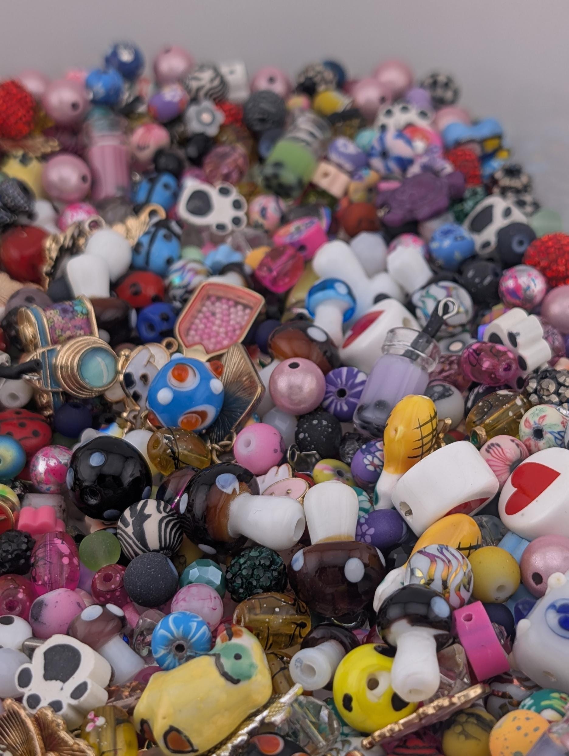 Whimsical Childrens Theme Charm & Glass Bead Soup: ALL Beads are GLASS DIY Jewelry Making Supplies (56g Pkg)