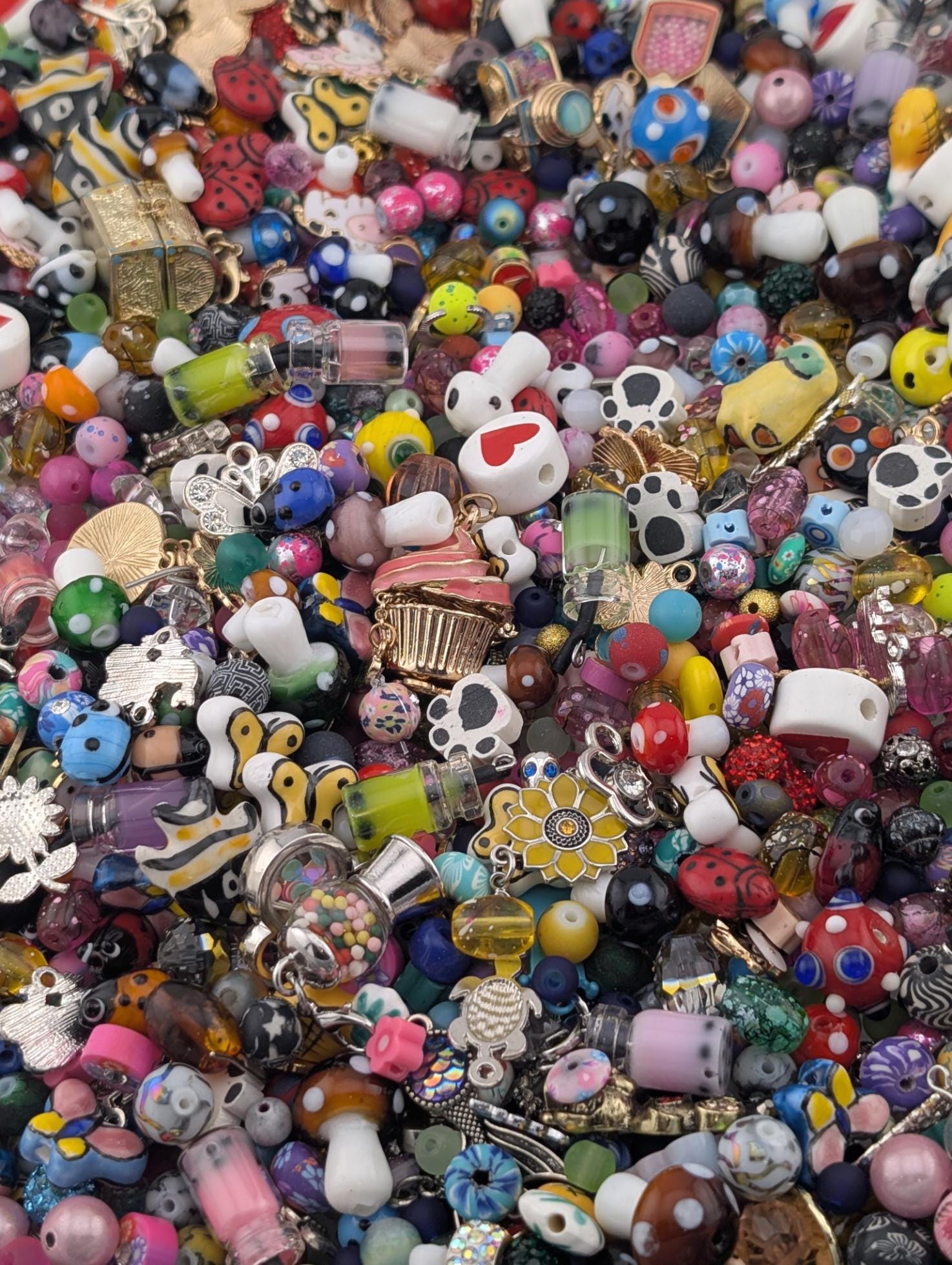 Whimsical Childrens Theme Charm & Glass Bead Soup: ALL Beads are GLASS DIY Jewelry Making Supplies (56g Pkg)