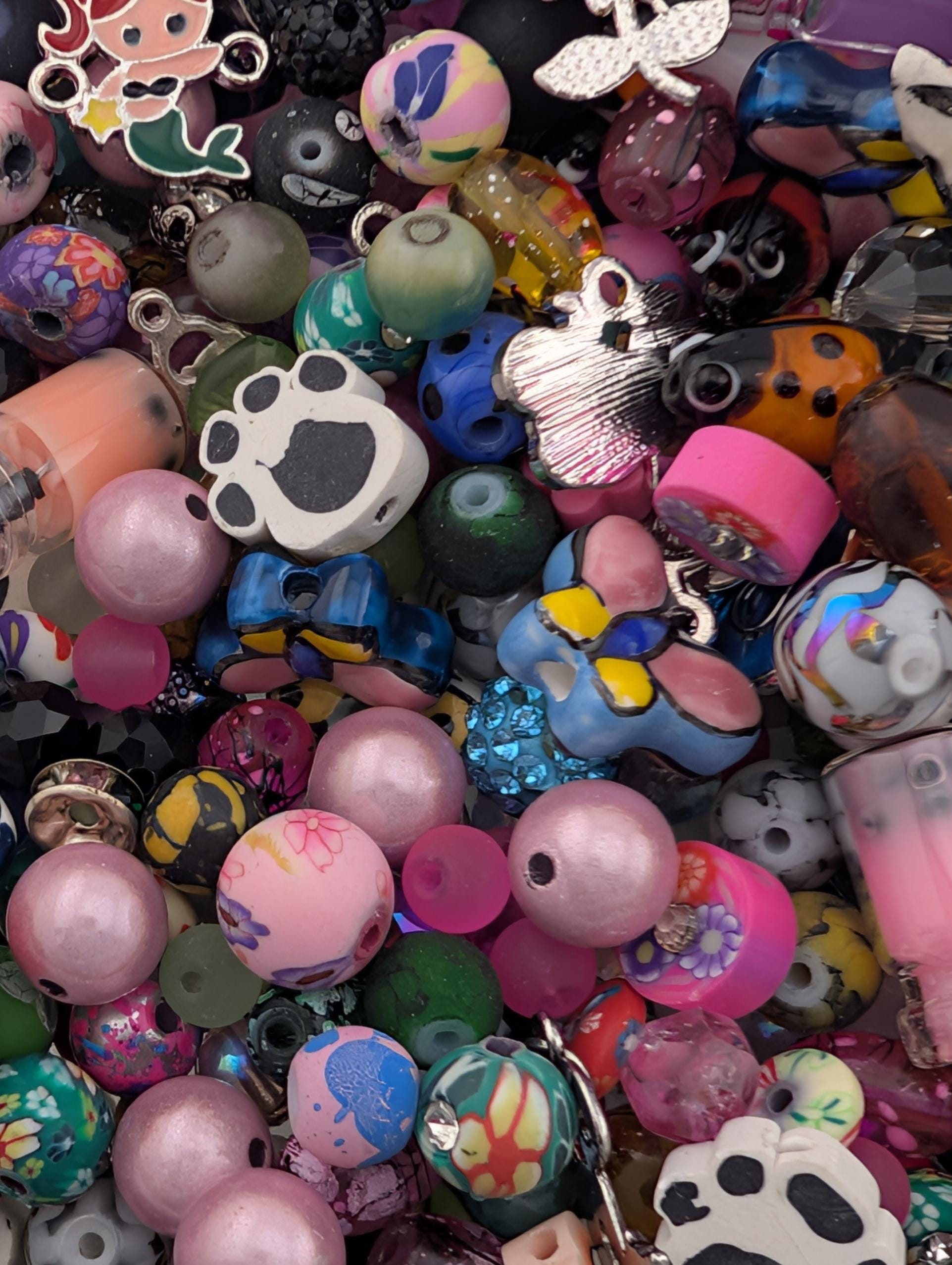 Whimsical Childrens Theme Charm & Glass Bead Soup: ALL Beads are GLASS DIY Jewelry Making Supplies (56g Pkg)