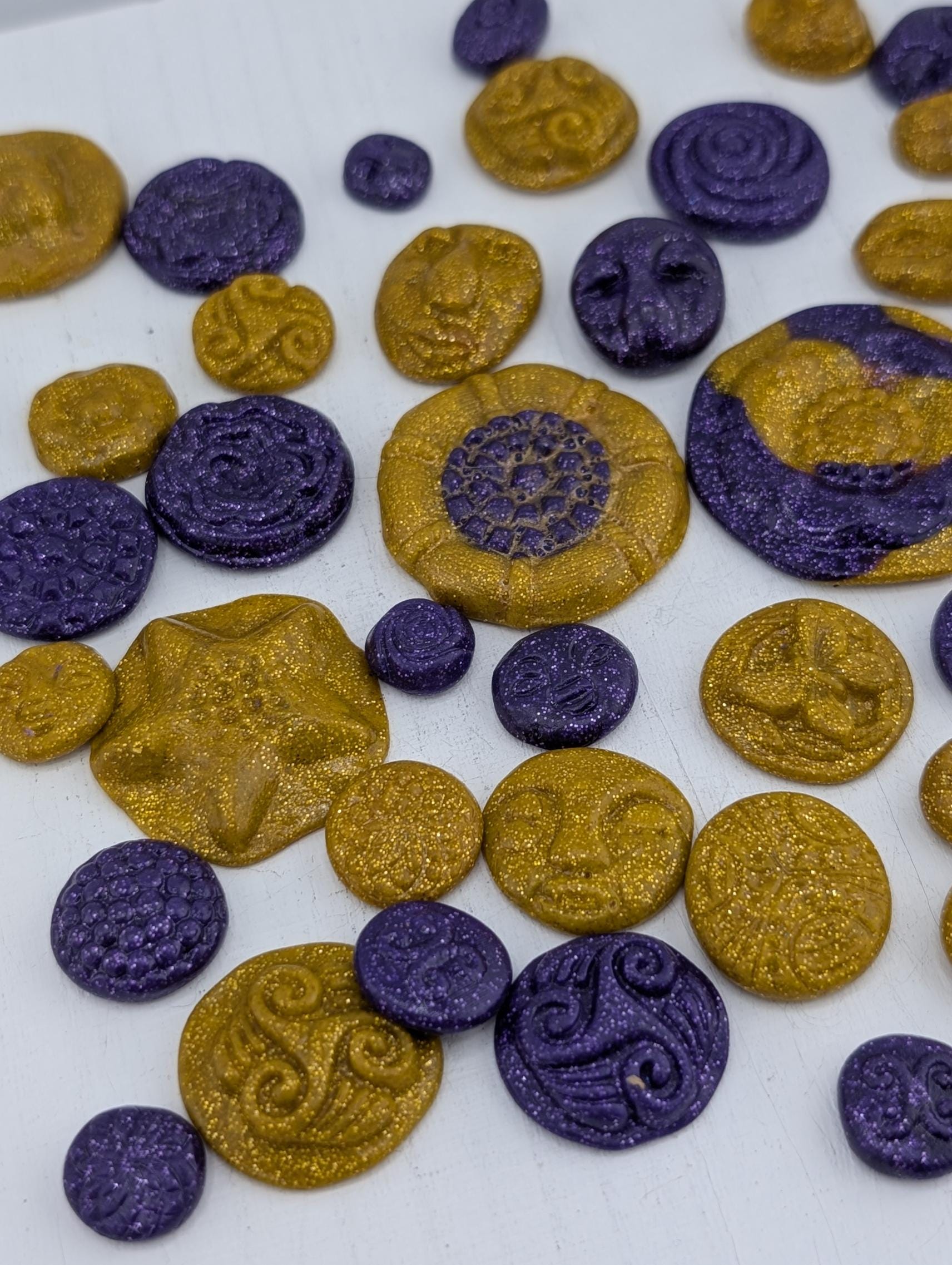Handmade Polymer Clay Faces: Colorful Gold and Purple Art Doll Supplies 45 pcs | Beads for Jewelry Making | DIY Bracelet Earring Supply