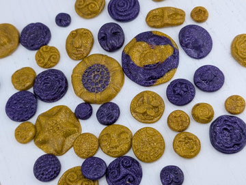 Handmade Polymer Clay Faces: Colorful Gold and Purple Art Doll Supplies 45 pcs | Beads for Jewelry Making | DIY Bracelet Earring Supply
