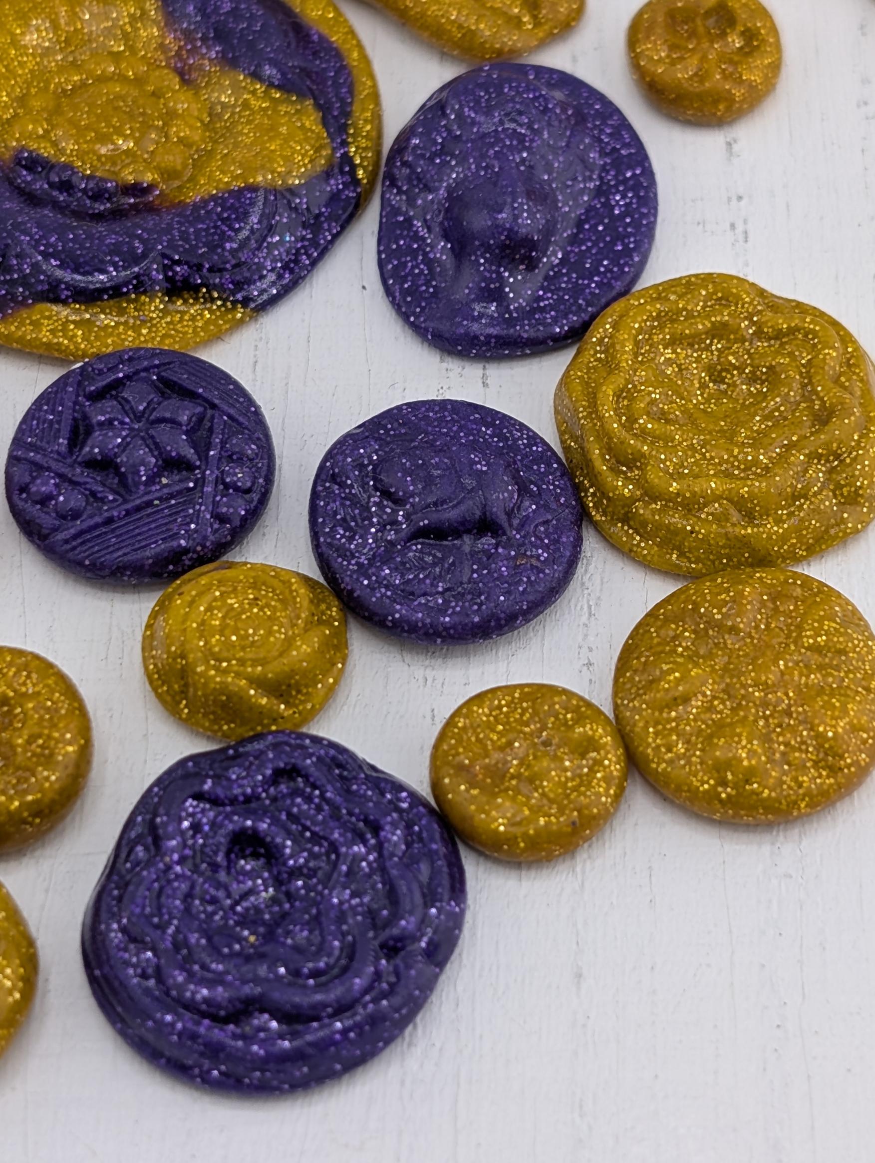 Handmade Polymer Clay Faces: Colorful Gold and Purple Art Doll Supplies 45 pcs | Beads for Jewelry Making | DIY Bracelet Earring Supply