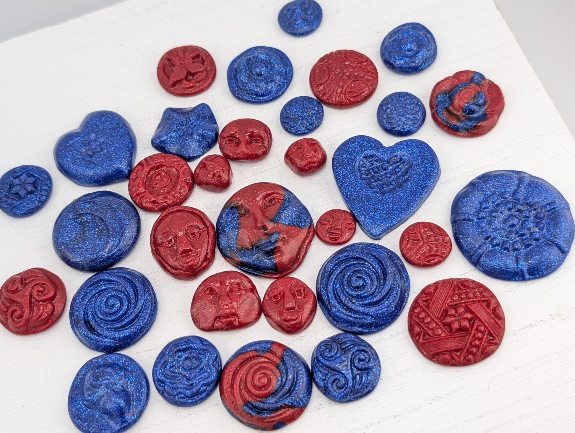 Handmade Polymer Clay Faces: Colorful Blue and Red Art Doll Supplies 35 pcs | Beads for Jewelry Making | DIY Bracelet Earring Supply