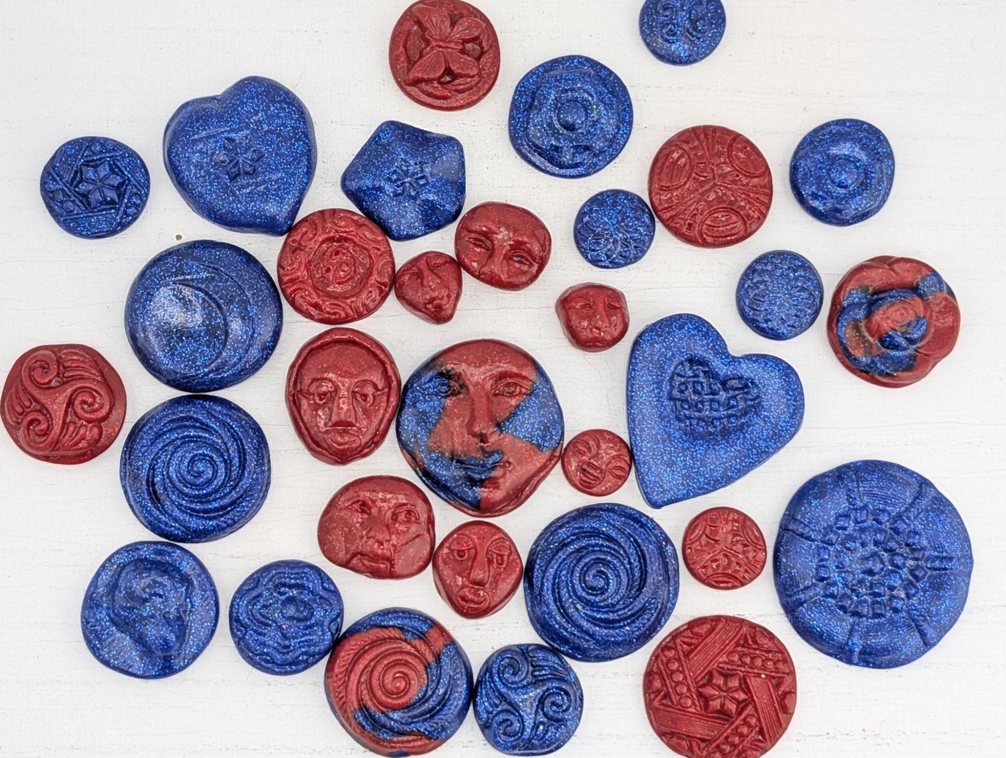 Handmade Polymer Clay Faces: Colorful Blue and Red Art Doll Supplies 35 pcs | Beads for Jewelry Making | DIY Bracelet Earring Supply