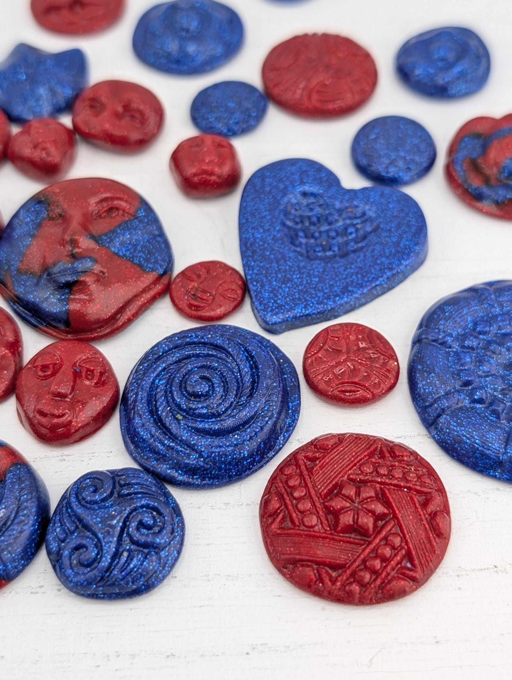 Handmade Polymer Clay Faces: Colorful Blue and Red Art Doll Supplies 35 pcs | Beads for Jewelry Making | DIY Bracelet Earring Supply