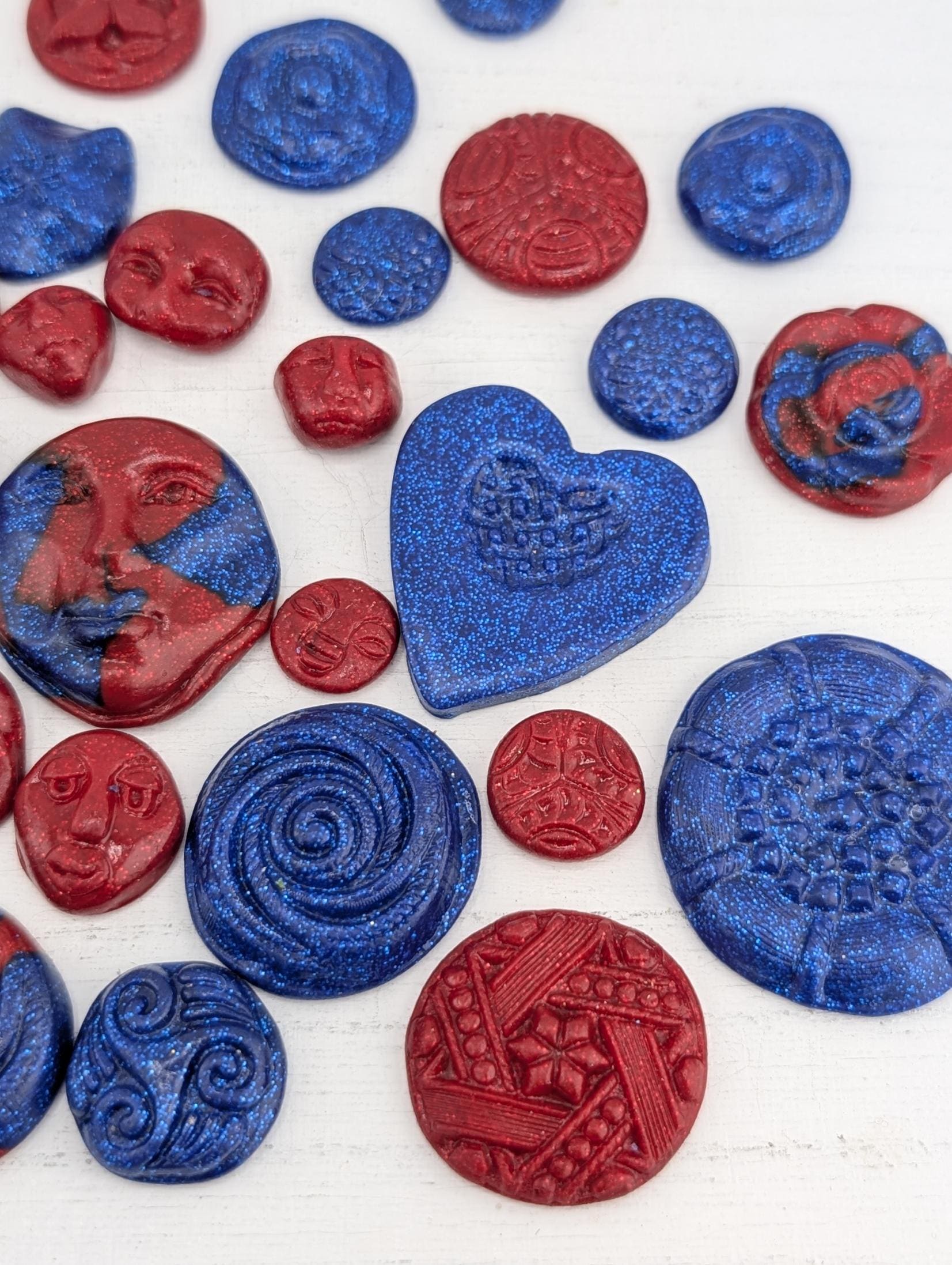 Handmade Polymer Clay Faces: Colorful Blue and Red Art Doll Supplies 35 pcs | Beads for Jewelry Making | DIY Bracelet Earring Supply