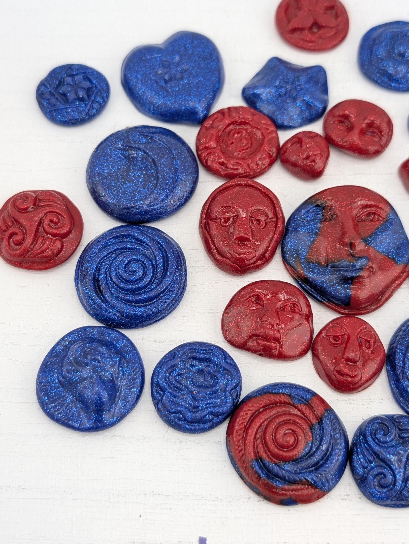 Handmade Polymer Clay Faces: Colorful Blue and Red Art Doll Supplies 35 pcs | Beads for Jewelry Making | DIY Bracelet Earring Supply