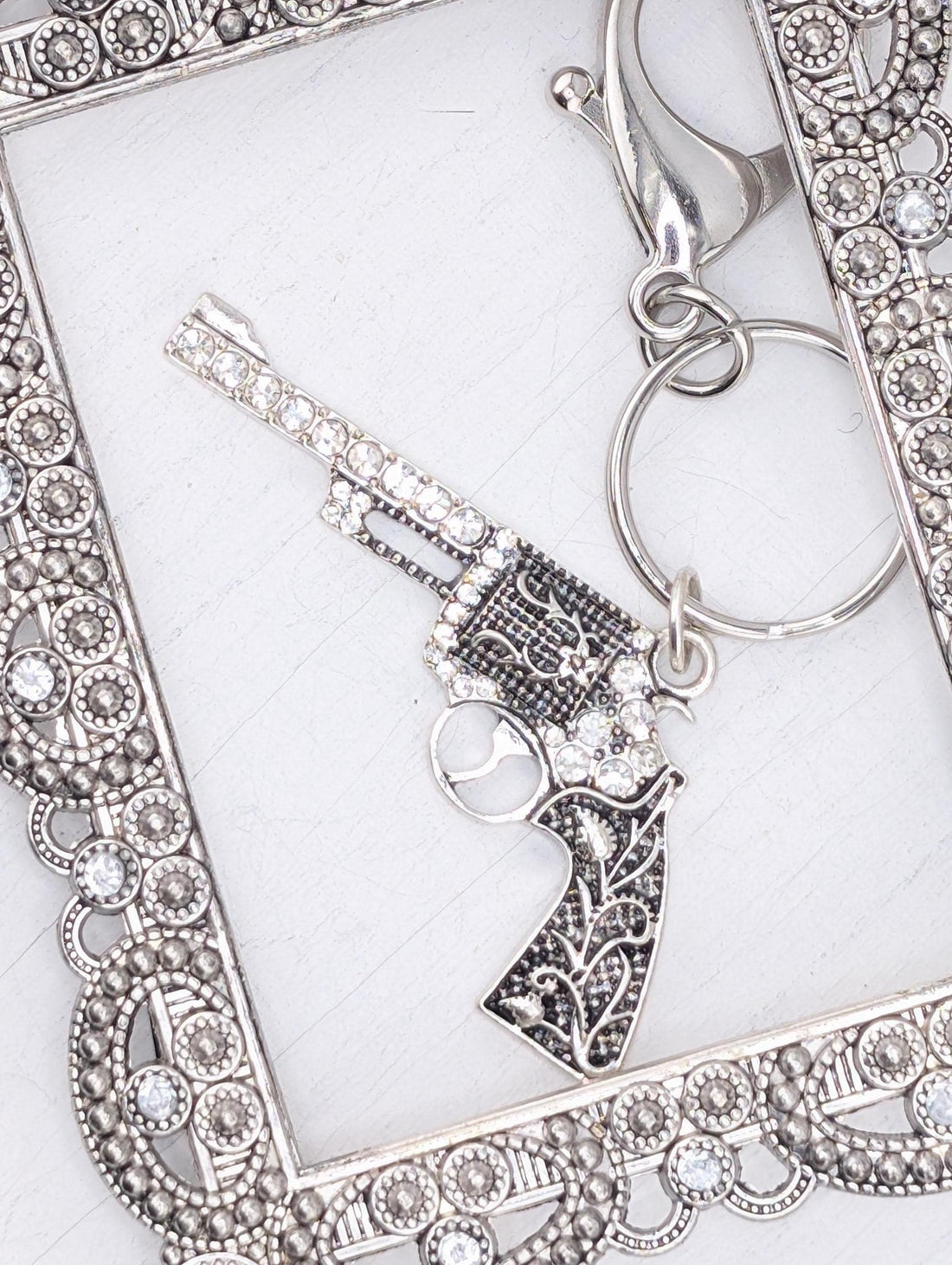 Pistol Pendant: Vintage Glam Goth Steampunk (Silver Tone Charm) | Bag Charm | Purse Accessory | Gift Idea