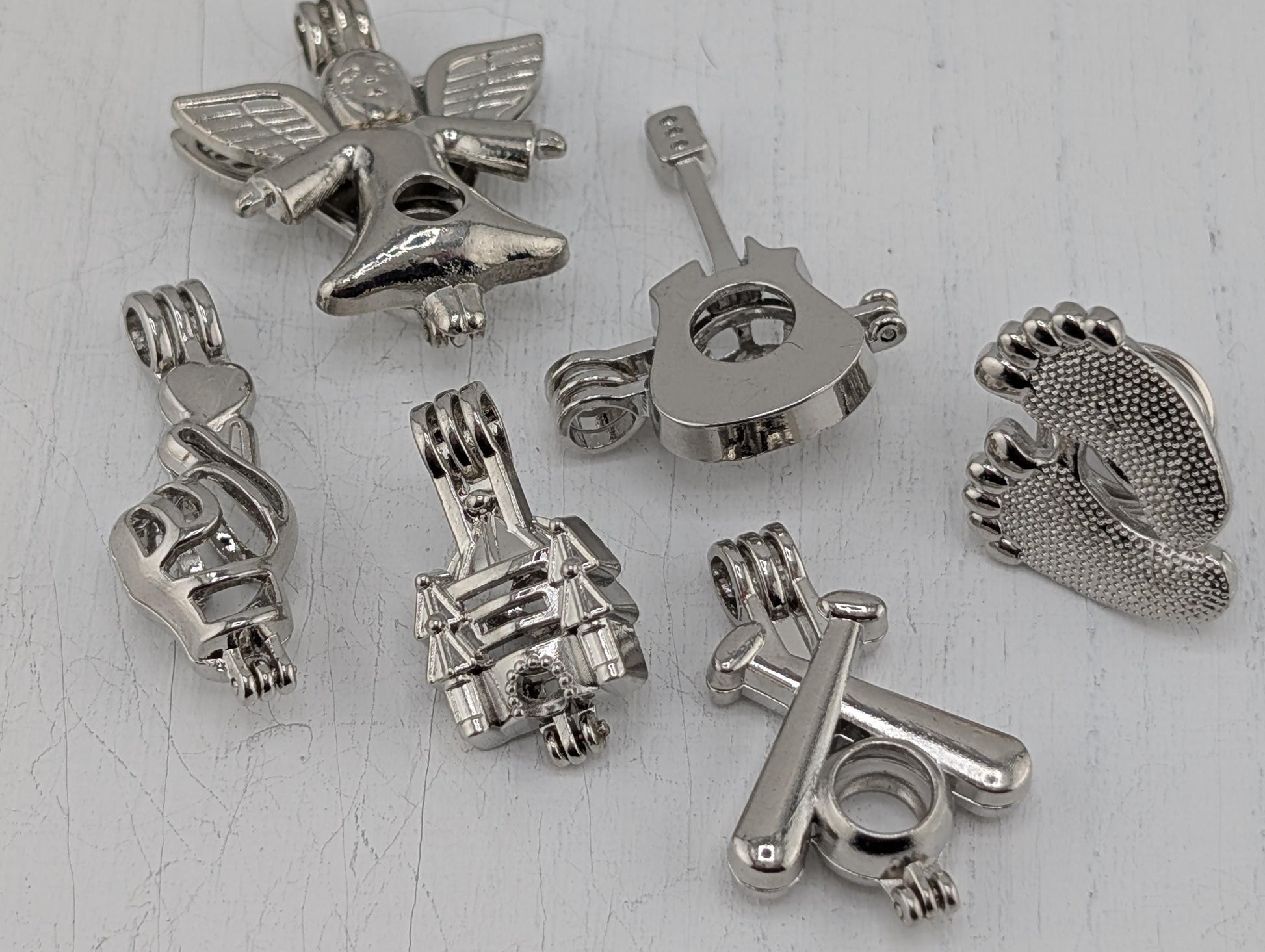 Set of 6 Gemstone Bead Holder Pendant or Bag Charm