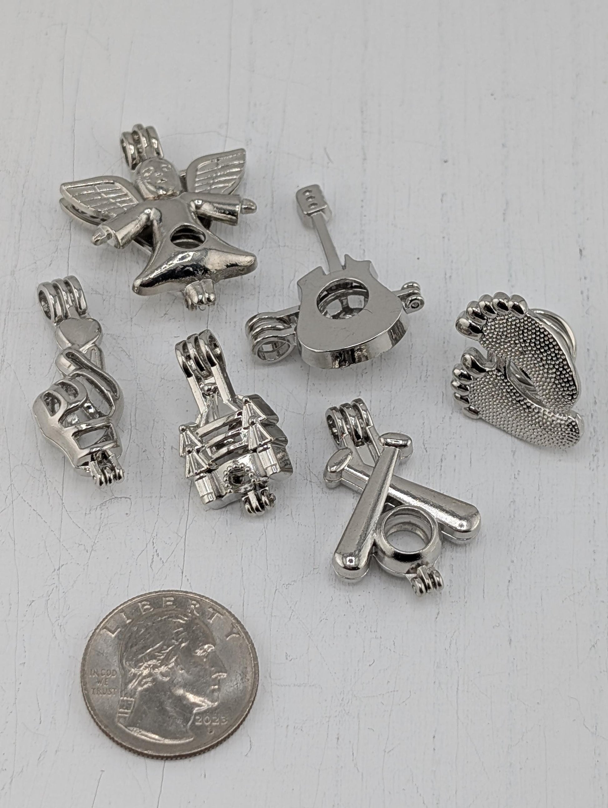 Set of 6 Gemstone Bead Holder Pendant or Bag Charm