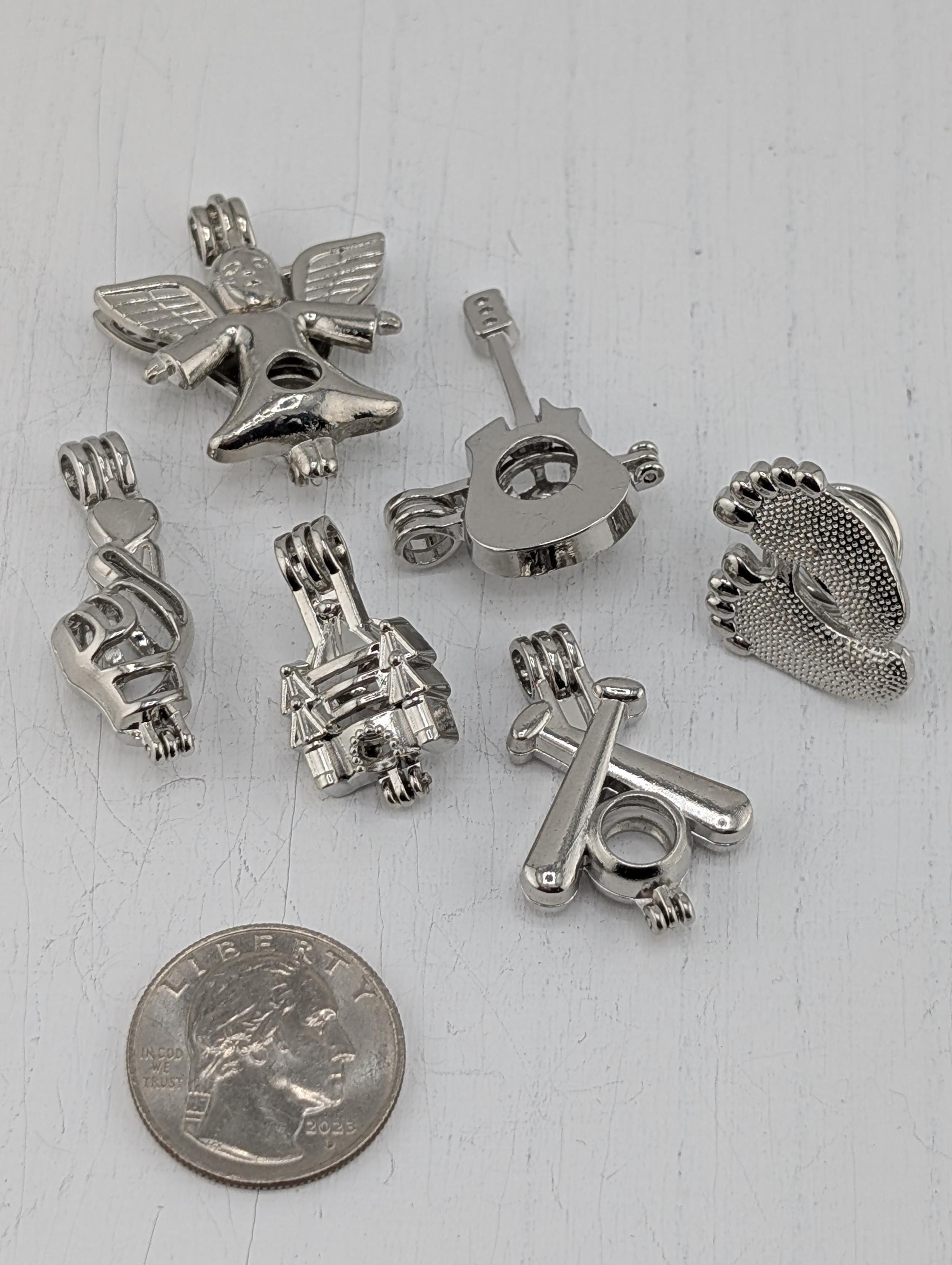 Set of 6 Gemstone Bead Holder Pendant or Bag Charm